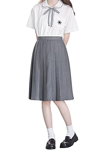 【送料無料】[Sharphon] 制服 スカート 42/45/48/60/80CM丈 黒 紺 灰色 3色 22本 無地 ライン ハイウエスト プリーツスカート 色：60CM-グレー、サイズ：S