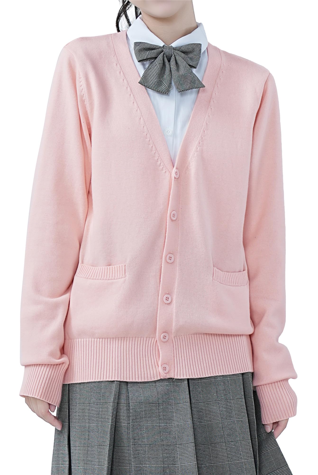 【送料無料】[Sharphon] スクール 制服 カーディガン 綿100 Vネック ポケット 長袖 ニット 女子 セータ..