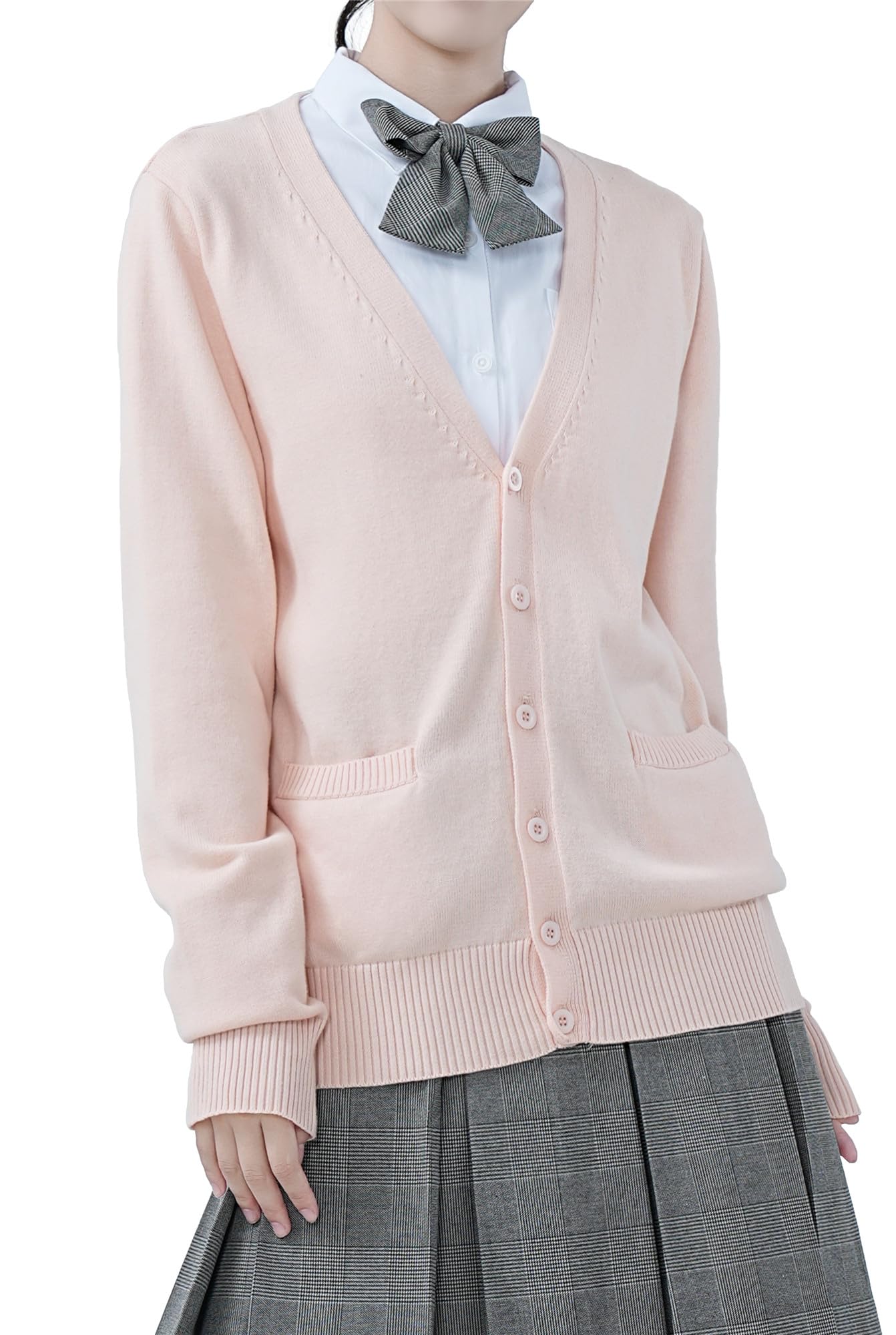 【送料無料】[Sharphon] スクール 制服 カーディガン 綿100 Vネック ポケット 長袖 ニット 女子 セータ..