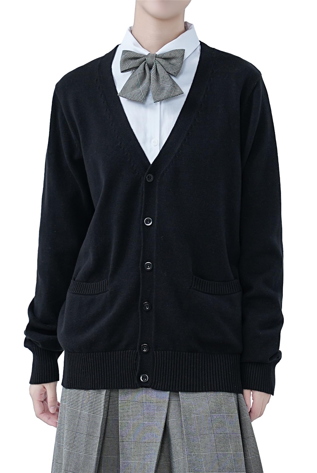 【送料無料】[Sharphon] スクール 制服 カーディガン 綿100 Vネック ポケット 長袖 ニット 女子 セータ..