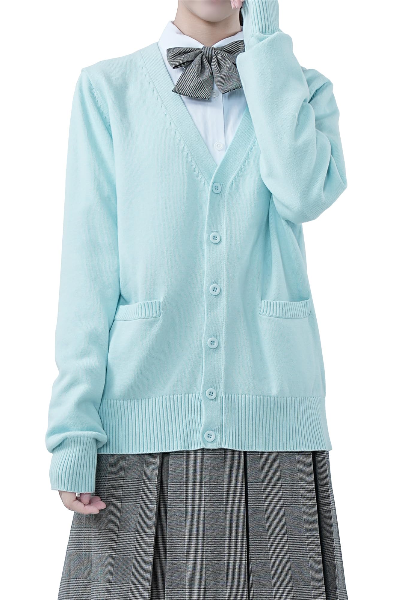 【送料無料】[Sharphon] スクール 制服 カーディガン 綿100 Vネック ポケット 長袖 ニット 女子 セータ..