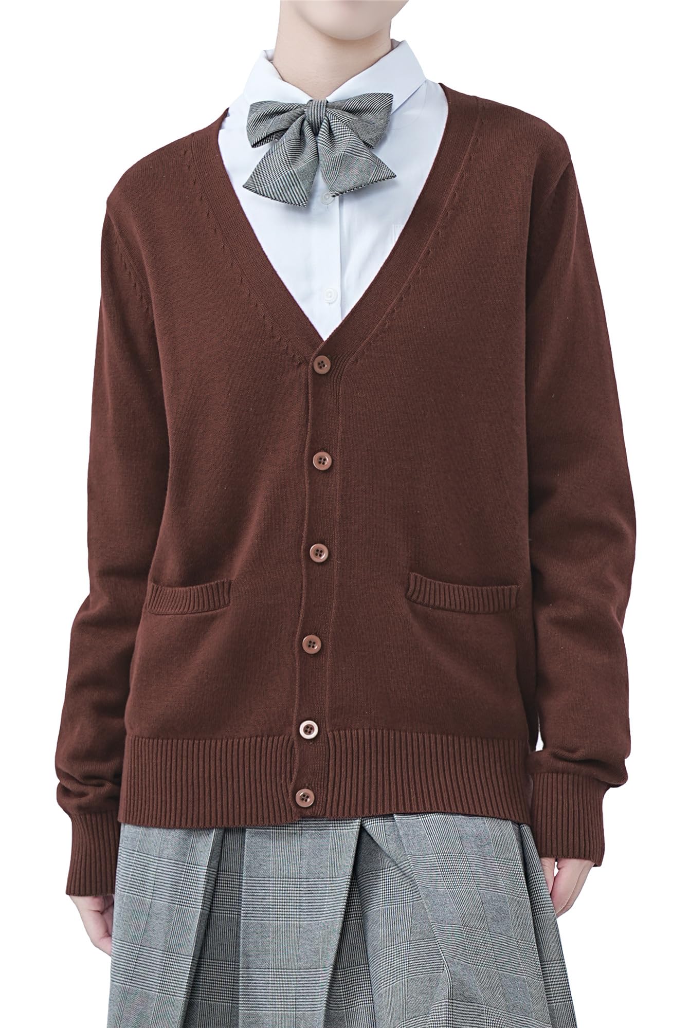 【送料無料】[Sharphon] スクール 制服 カーディガン 綿100 Vネック ポケット 長袖 ニット 女子 セータ..
