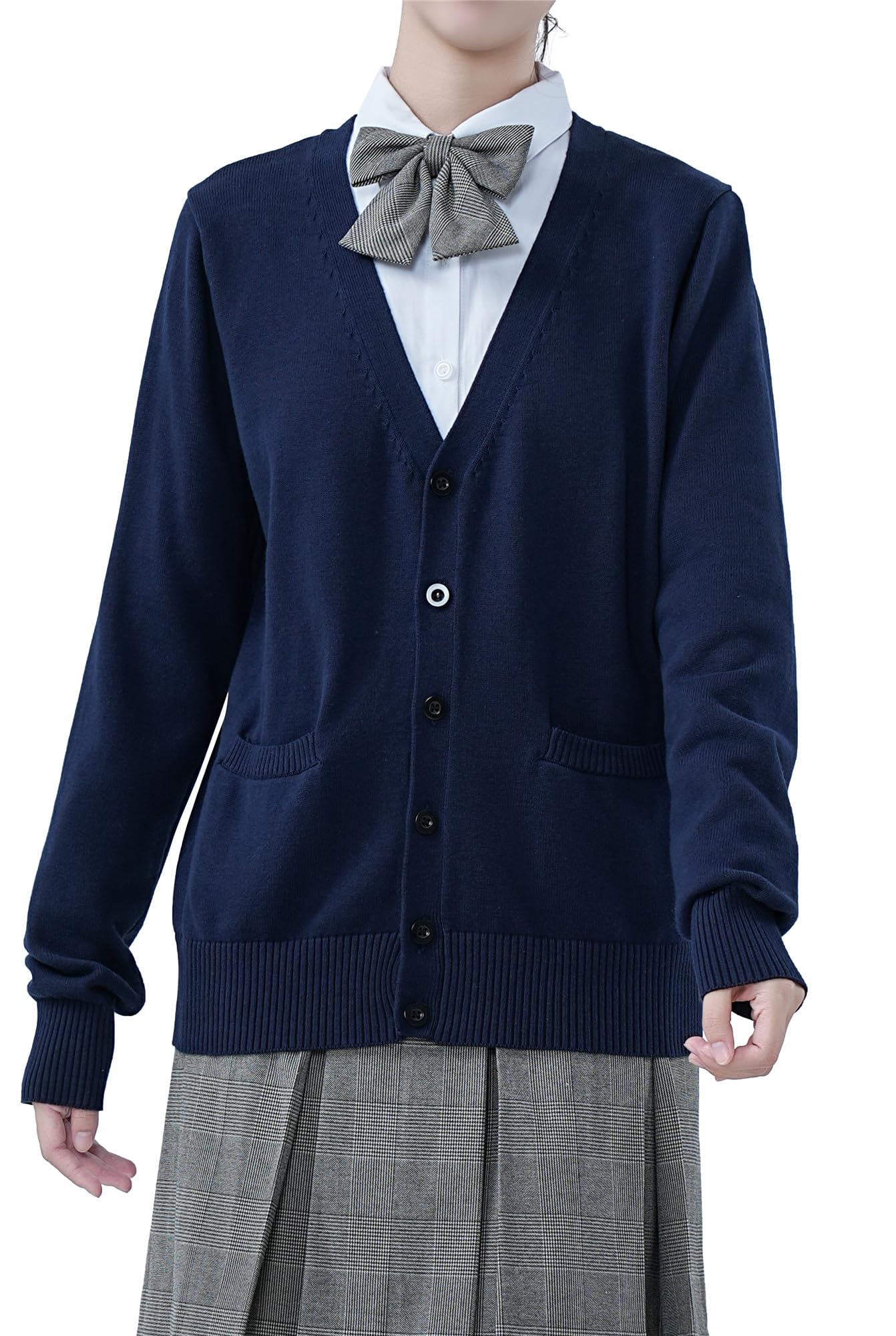 【送料無料】[Sharphon] スクール 制服 カーディガン 綿100 Vネック ポケット 長袖 ニット 女子 セータ..