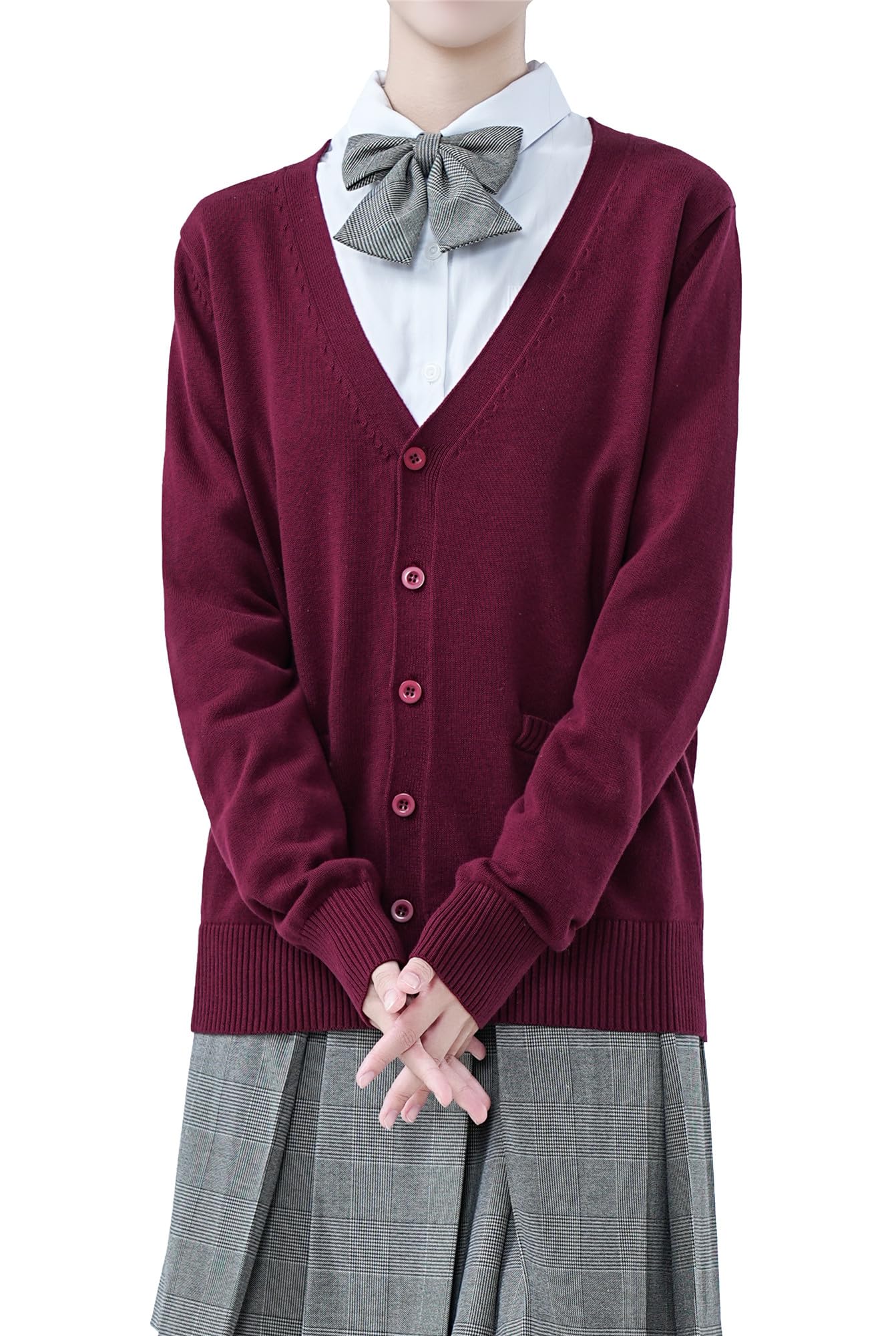 【送料無料】[Sharphon] スクール 制服 カーディガン 綿100 Vネック ポケット 長袖 ニット 女子 セータ..