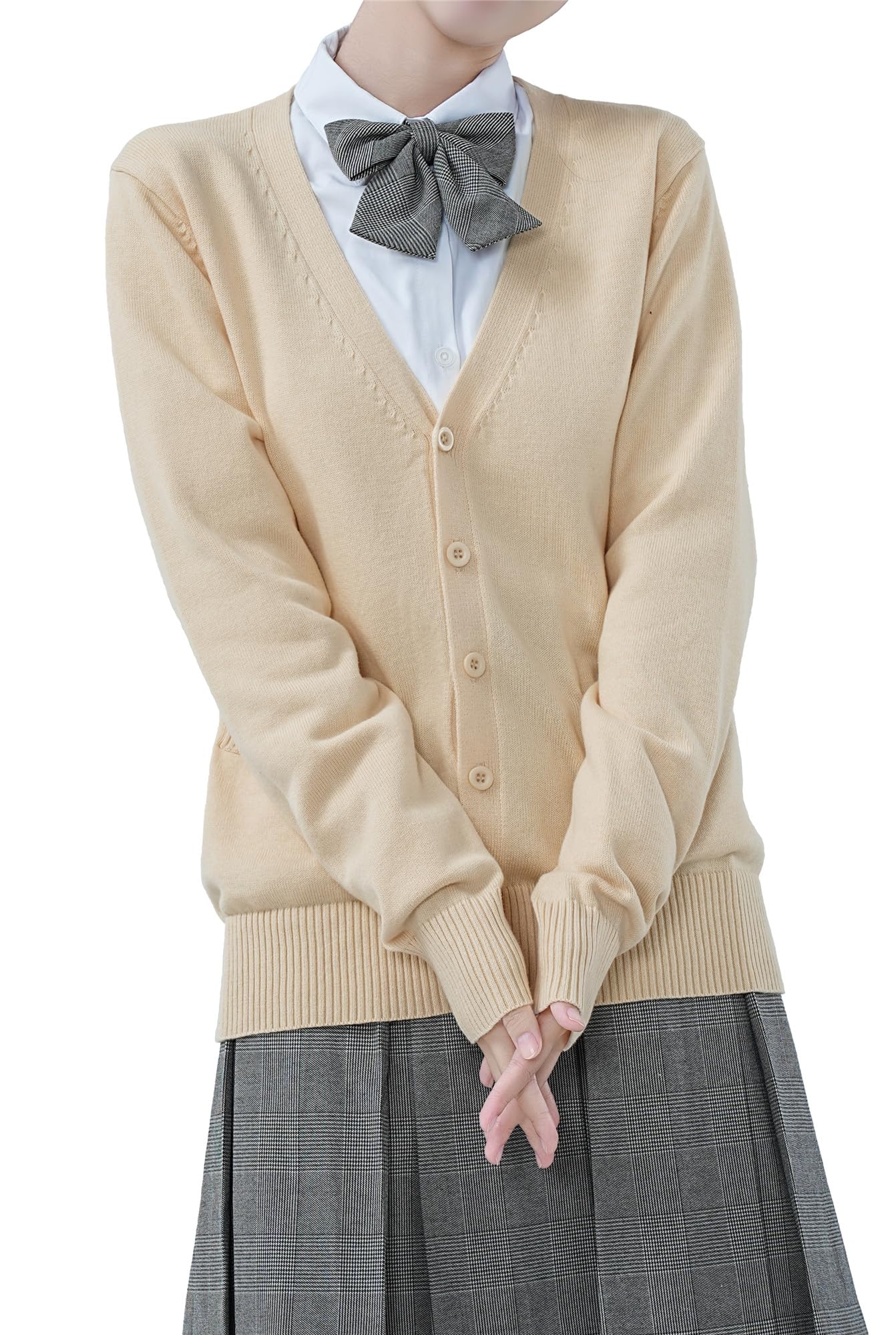 【送料無料】[Sharphon] スクール 制服 カーディガン 綿100 Vネック ポケット 長袖 ニット 女子 セータ..