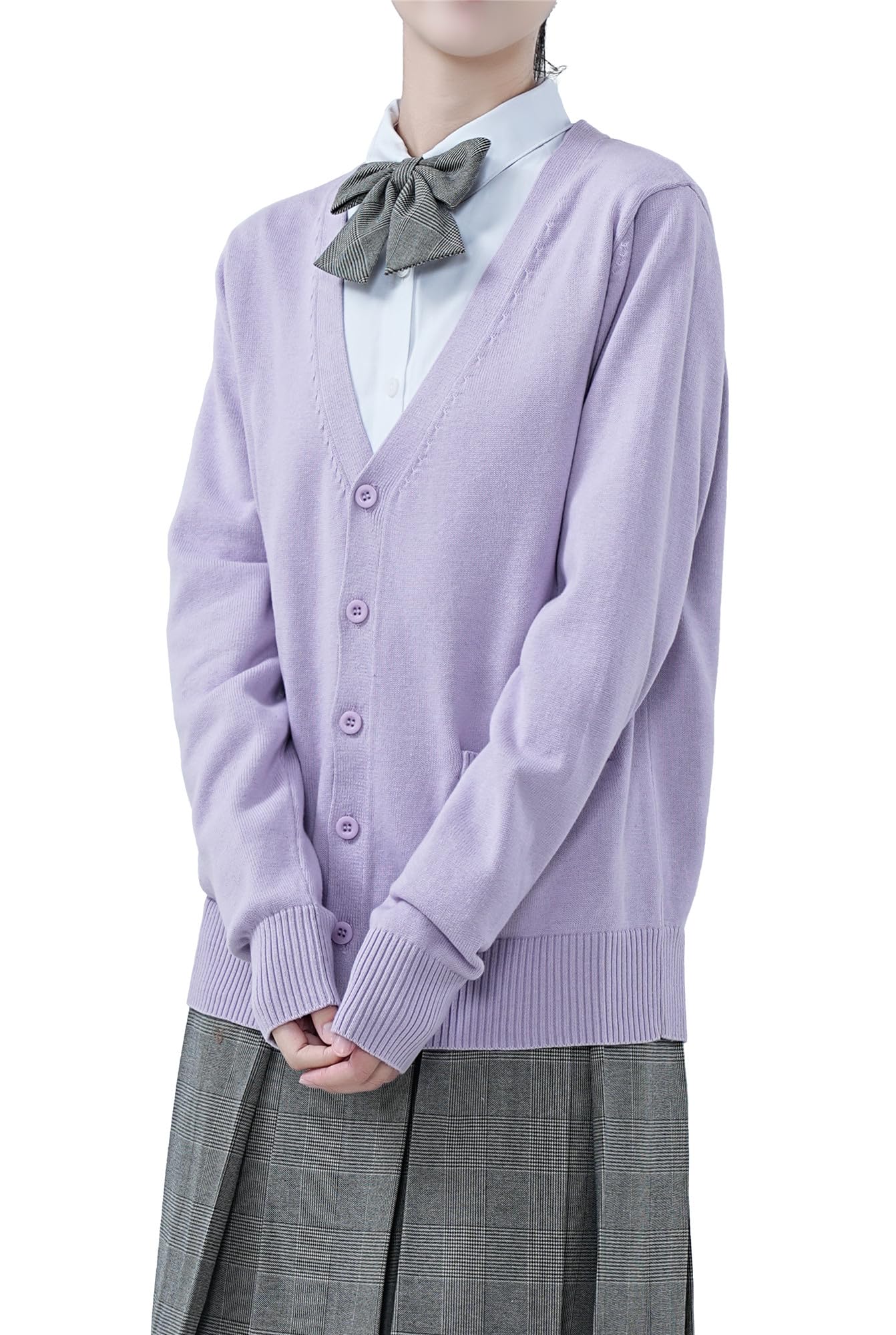 【送料無料】[Sharphon] スクール 制服 カーディガン 綿100 Vネック ポケット 長袖 ニット 女子 セータ..