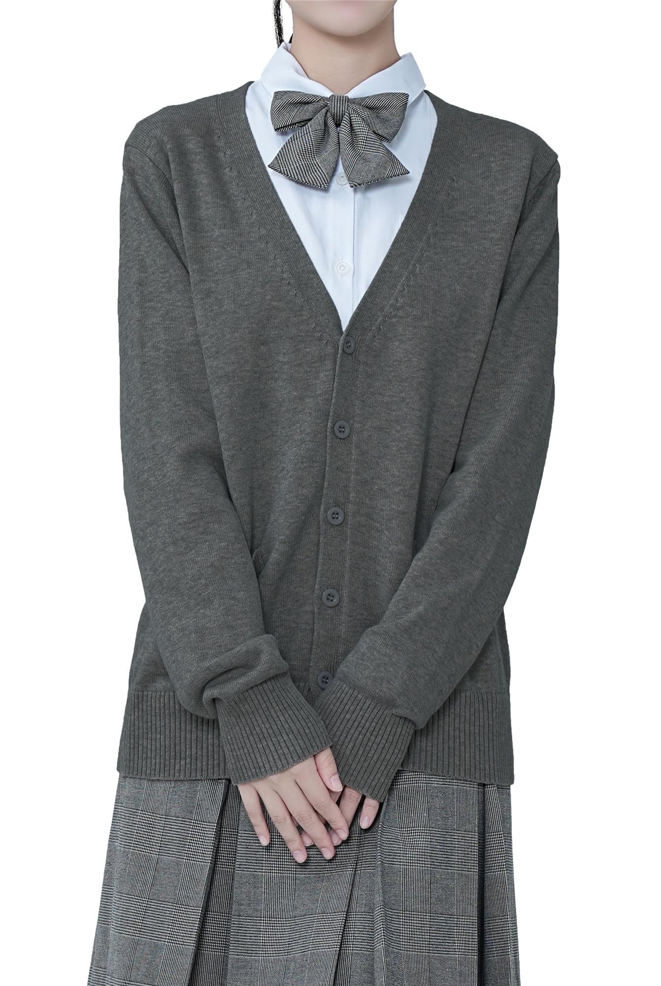 【送料無料】[Sharphon] スクール 制服 カーディガン 綿100 Vネック ポケット 長袖 ニット 女子 セータ..