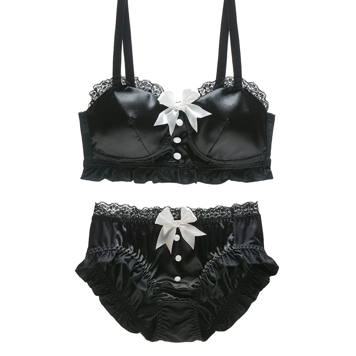【送料無料】[Beirou] ブラジャー ショーツセット レディース 上下セット ブラショーツセット 【ノンワイヤー・めっちゃ可愛い・ロリータ風】 ブラ＆ショーツセット ビギニ ブラショーツ セット セーラーデザイン cos インナーセッ 色：【ロリータ】ブラック、サイズ：L