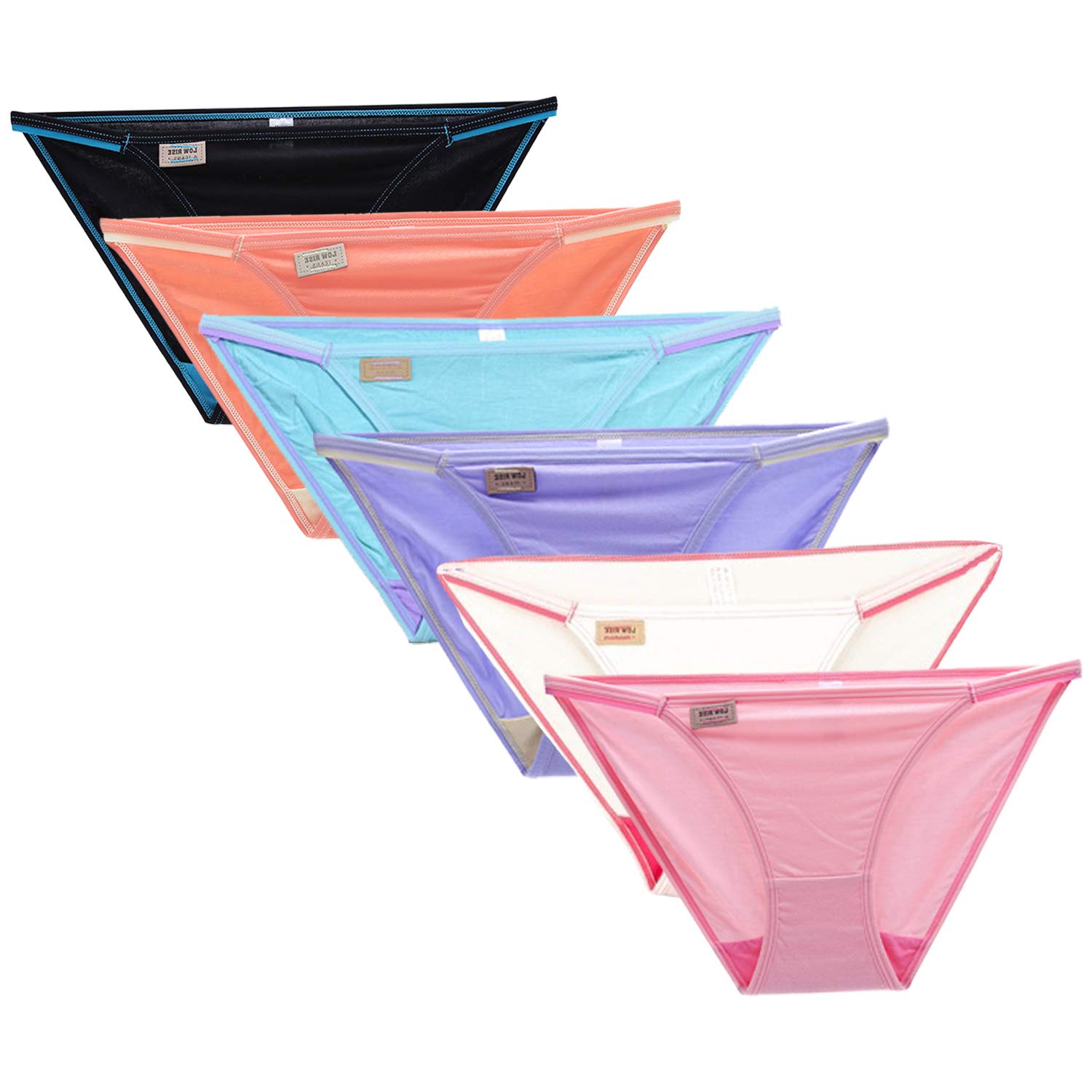 【送料無料】[Beirou] ショーツ レディース 下着 女性 セクシー ローライズ タンガタイプ 天然ビスコース素材 可愛い 少女雰囲気 6枚セット/3枚/1枚 色：6枚セット:F、サイズ：M