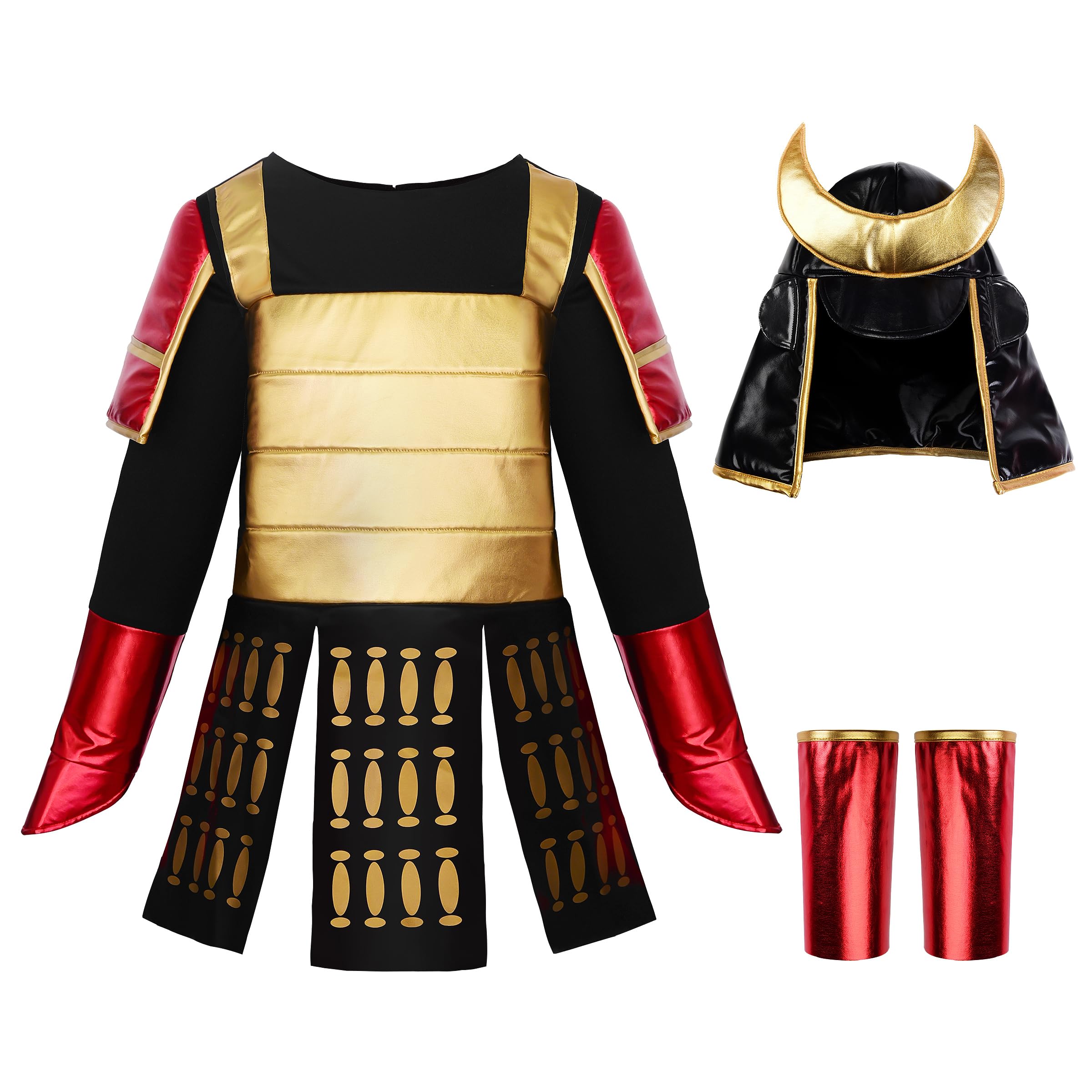 【送料無料】[ReliBeauty] ハロウィン 武将 甲冑 子供 和風 コスチューム 帽子セット 黒 色：ブラック、サイズ：130