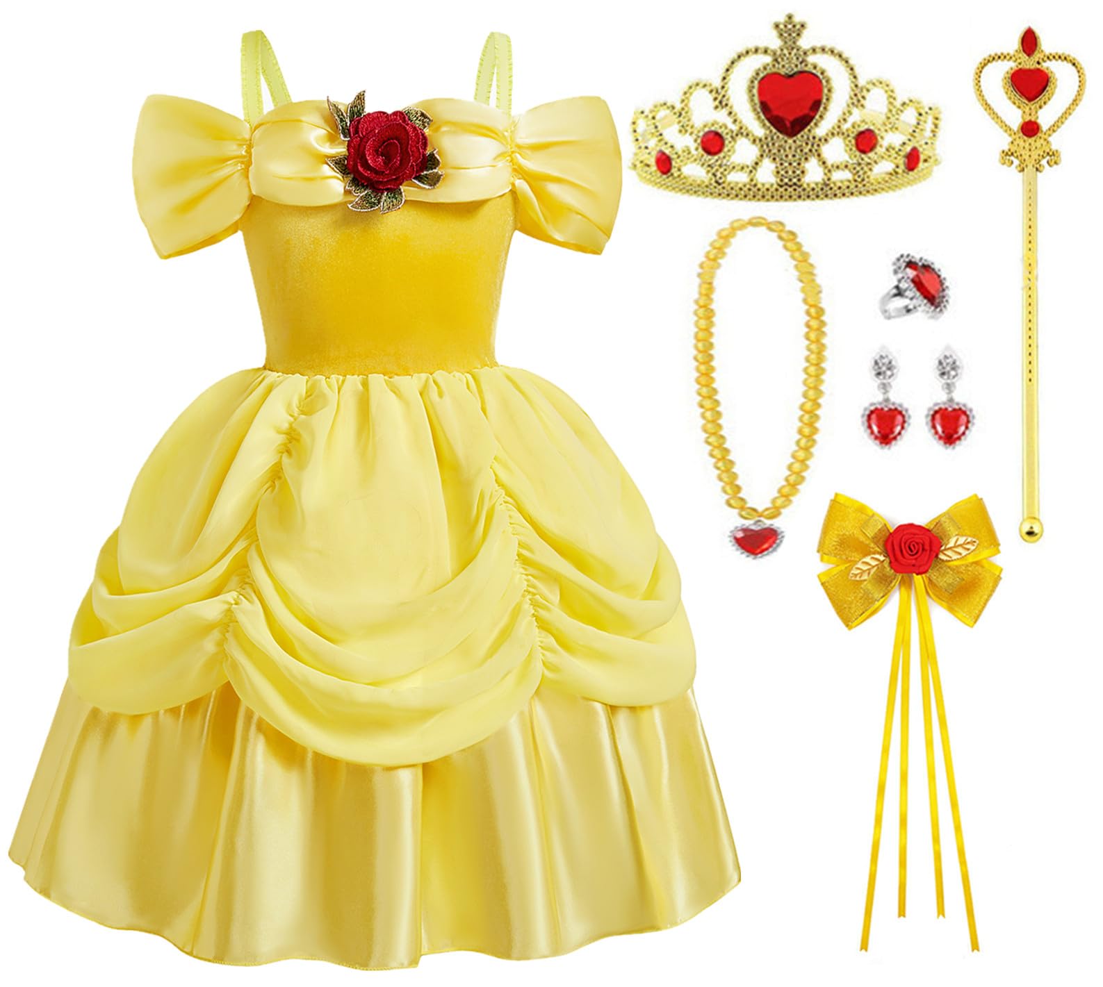 【送料無料】[TYHTYM] キッズ プリンセス ドレス コスチューム トドラー 女の子用 90-130CM 色：イエローセット、サイズ：105