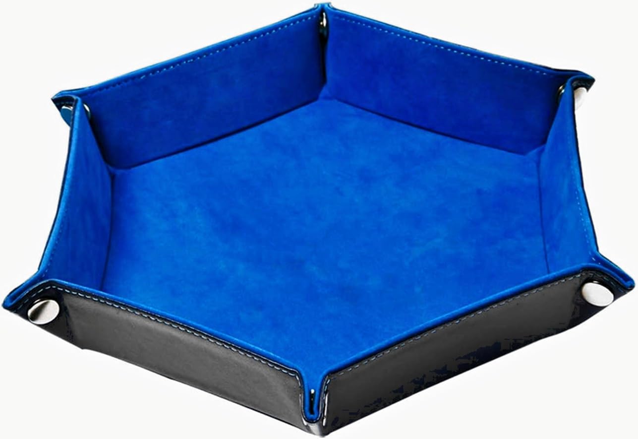 【送料無料】ダイストレイ PUレザー 折りたたみ式 簡単 組み立て サイコロ トレー ホルダー RPG 双六 占い ゲーム ローリング DND 小物入れ 卓上 収納 ダイステーブル 六角形 色：ブルー、サイズ：卓上