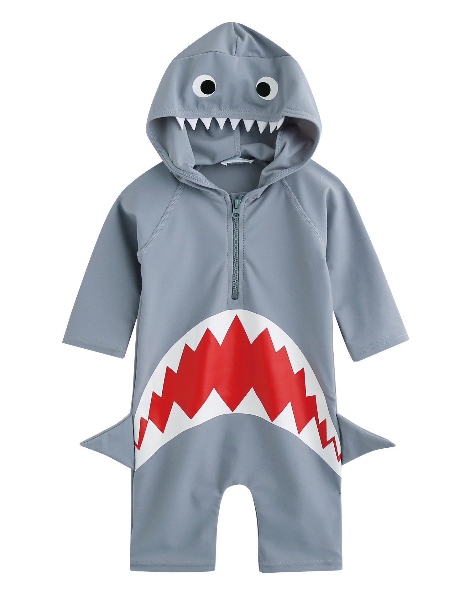 【送料無料】[Vaenait Baby] 0-24ヶ月 紫外線カット UVカット ラッシュガード ベビー 子供 幼児 アニマルキャラクター 花柄 長袖 ワンピース 水着 Gu Baby Swimsuit 色：Baby Real Jaws、サイズ：S