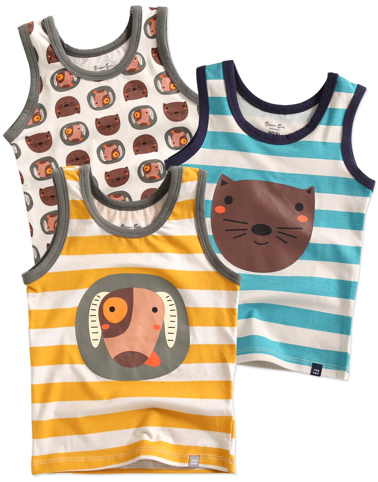 【送料無料】[Vaenait Baby] 2-7歳 子供 肌着 綿100％ キッズ 男の子 女の子 タンクトップシャツ インナーシャツ 色：Dog N Cat 3 Pack、サイズ：S