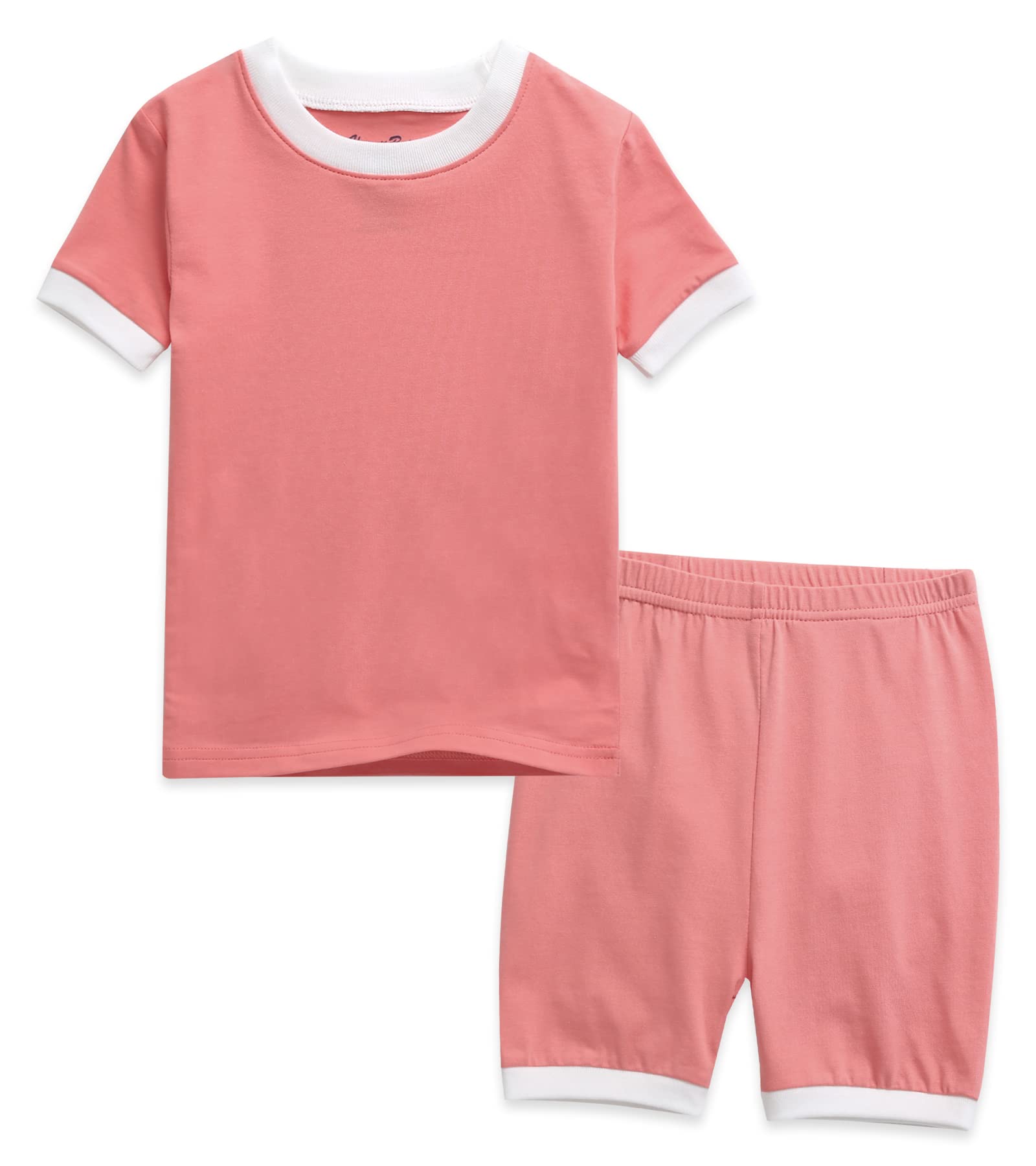 【送料無料】[VaenaitBaby] 綿95％ 12ヶ月-12歳 キッズ ボーイズがルーズ 女児 男児 幼兒 コットンパジャマ ショートサマーパジャマ 薄手パジャマ 寝巻き 上下セット マカロン 色：ローズピンク、サイズ：2 Years