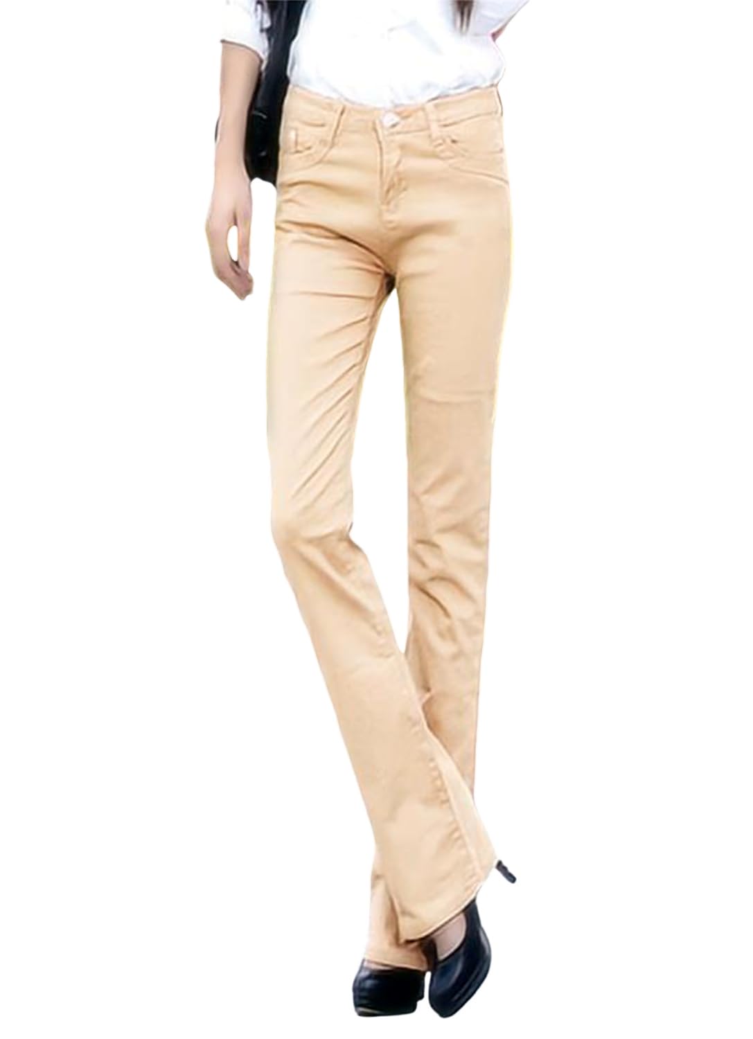 【送料無料】[Sharphon] レディース ブーツカット ロング パンツ 綿100% 大きい デニム ストレッチ スリム 美脚 ジーンズ ズボン 12色 色：カーキ、サイズ：M