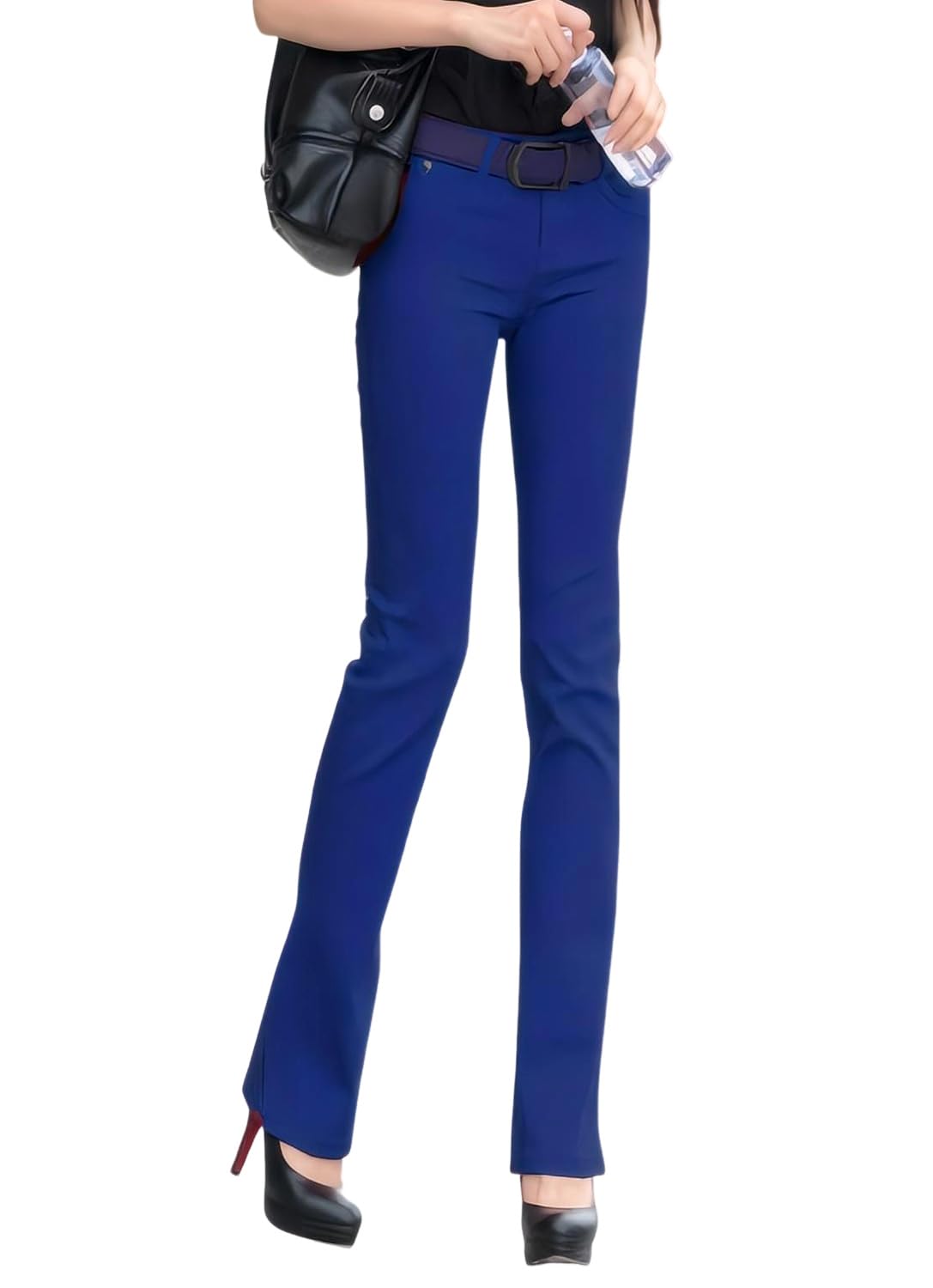 【送料無料】[Sharphon] レディース ブーツカット ロング パンツ 綿100% 大きい デニム ストレッチ スリム 美脚 ジーンズ ズボン 12色 色：ブルー、サイズ：2XL