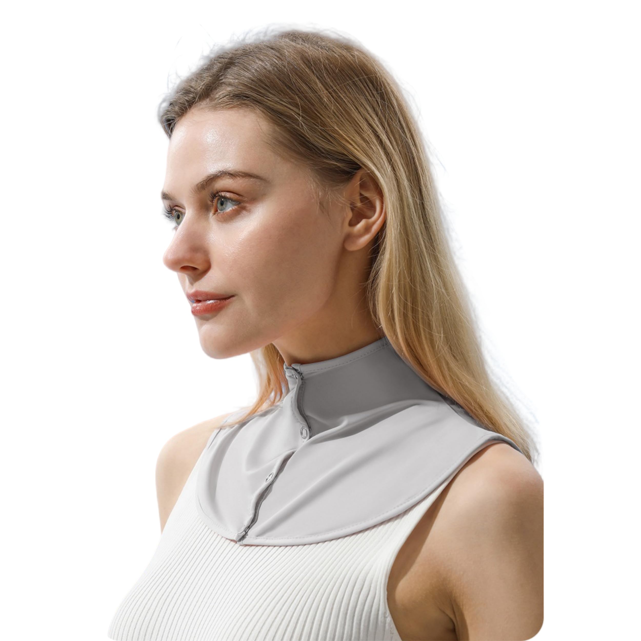 【送料無料】[KOEKOI] つけ襟 接触冷感 ハイネック夏用 冷感 日焼け対策 UVカット 日焼け防止 紫外線対策 ネックカバーグッズ ウォーキング ネックウォーマー ネックウォーマー レディース トップスつけ衿 重ね着風 タートルネック 色：接触冷感-薄灰、サイズ：Free Size