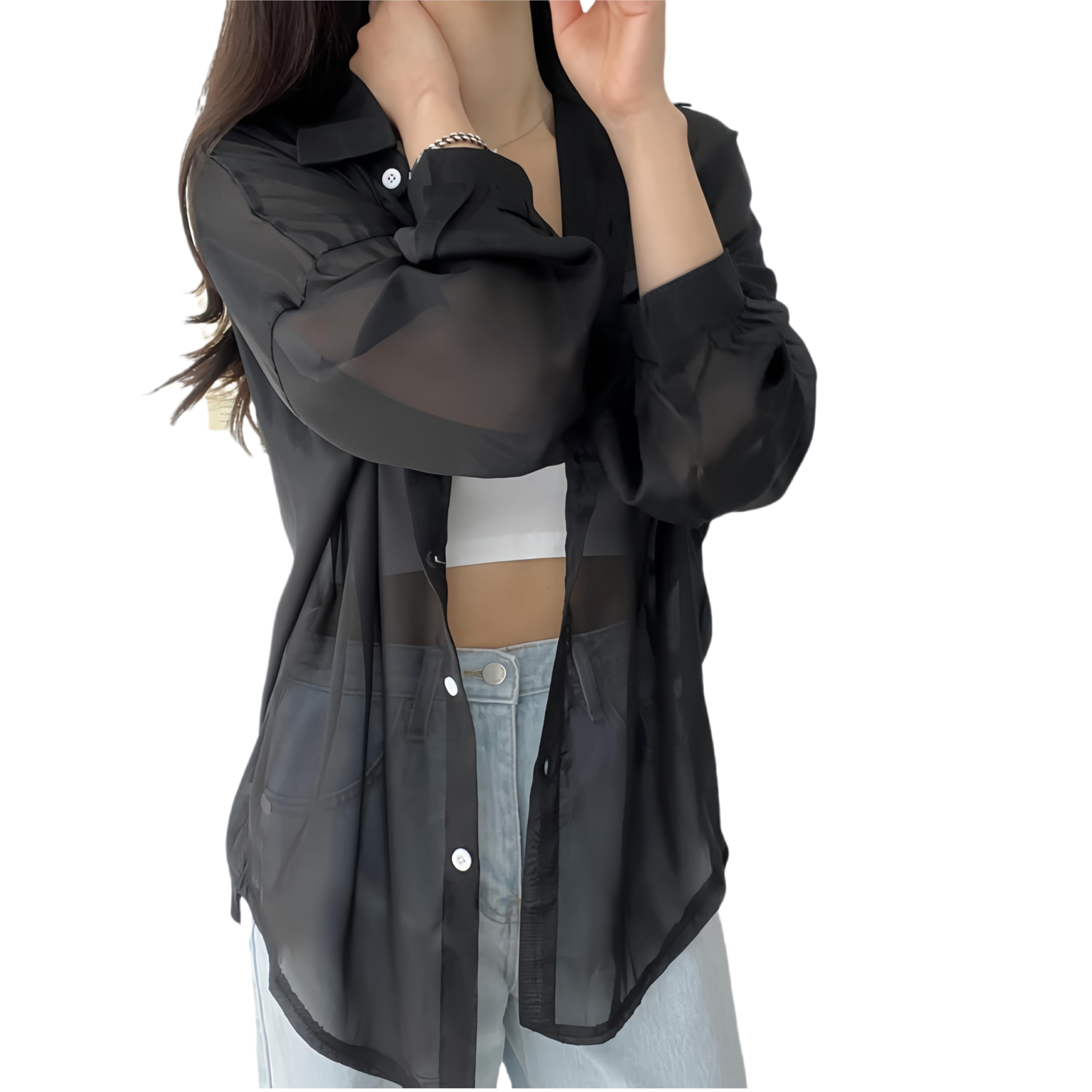 【送料無料】[KOEKOI] シアーシャツ カーディガン 夏 レディース ロング丈 大きい 薄手 UVカット長袖 ..