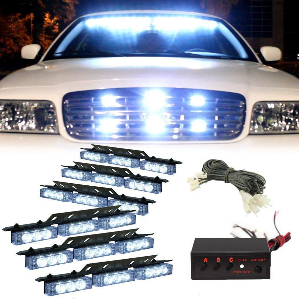 【送料無料】Ranzek緊急ストロボ点滅灯 車警告灯 三つの点滅モード 54LED高輝度 6PCSセット 色：ホワイト