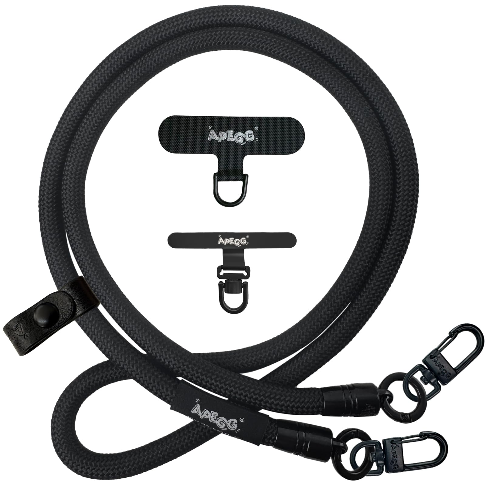 【送料無料】[APEGG] 携帯ストラップ スマホショルダーストラップ 首掛け・肩掛けストラップ 長さ120cm 太さ10mm 頑丈な金属パーツ 落下防止 ストラップホルダー2枚付き 全機種対応 色：ブラック、サイズ：10MM