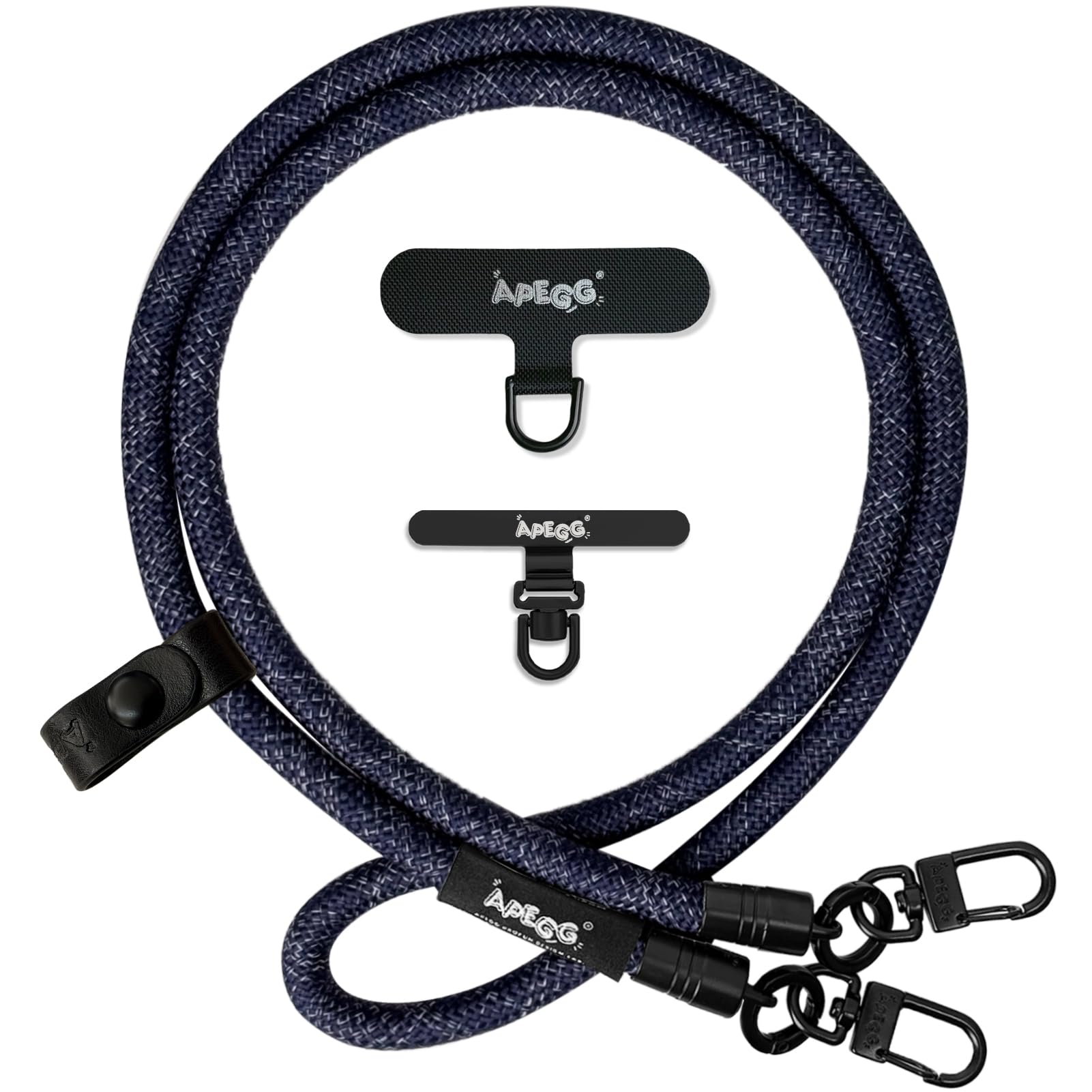 【送料無料】[APEGG] 携帯ストラップ スマホショルダーストラップ 首掛け・肩掛けストラップ 長さ120cm 太さ10mm 頑丈な金属パーツ 落下防止 ストラップホルダー2枚付き 全機種対応 色：Denim Blue、サイズ：10MM