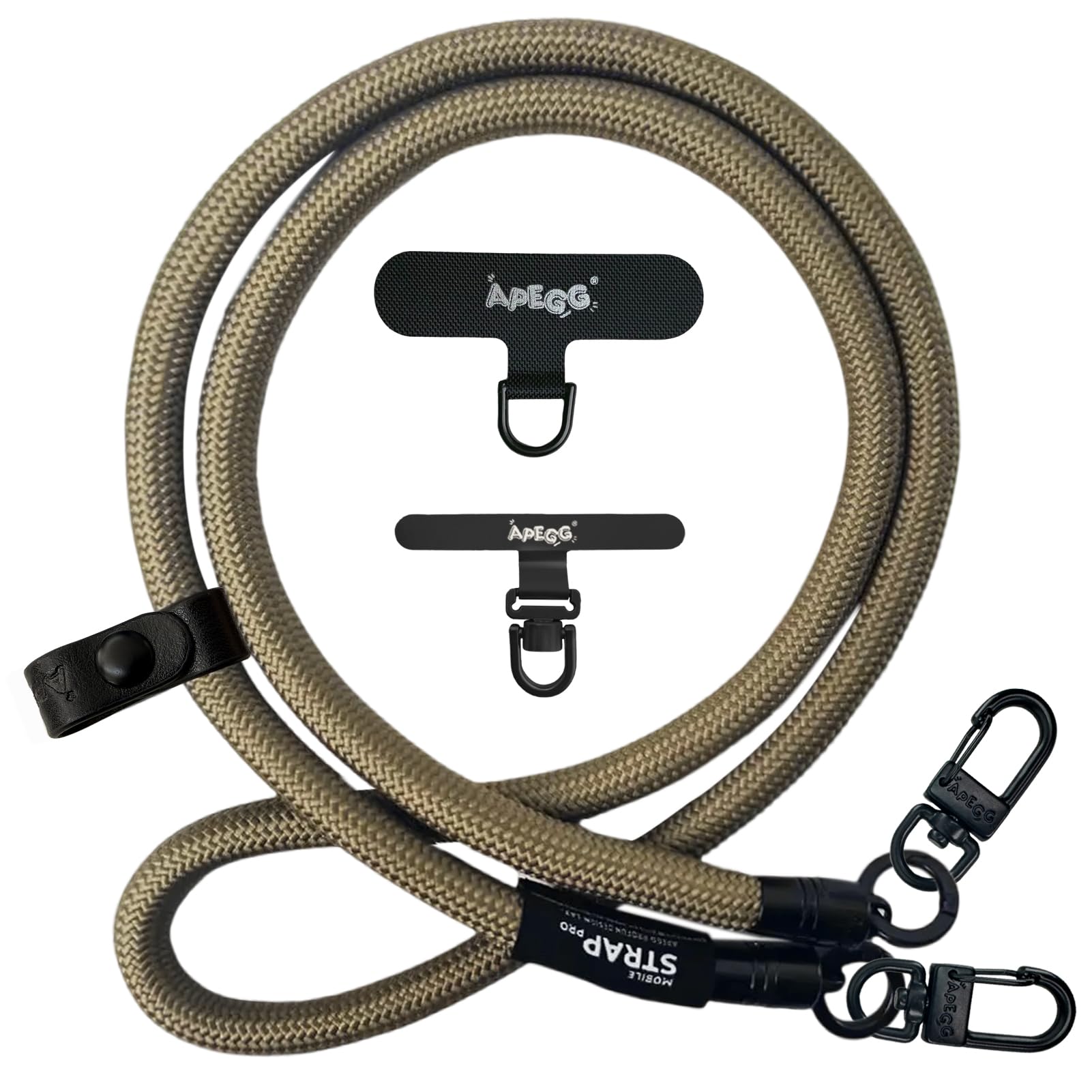 【送料無料】[APEGG] 携帯ストラップ スマホショルダーストラップ 首掛け・肩掛けストラップ 長さ120cm 太さ10mm 頑丈な金属パーツ 落下防止 ストラップホルダー2枚付き 全機種対応 色：カーキ、サイズ：10MM