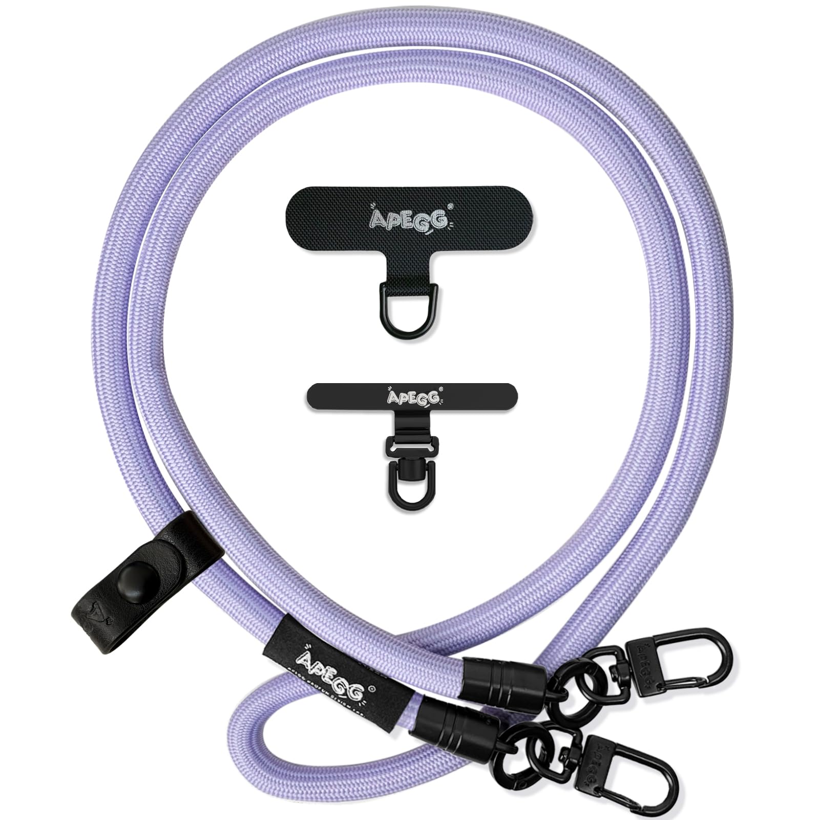 【送料無料】[APEGG] 携帯ストラップ スマホショルダーストラップ 首掛け・肩掛けストラップ 長さ120cm 太さ10mm 頑丈な金属パーツ 落下防止 ストラップホルダー2枚付き 全機種対応 色：Lavender、サイズ：10MM