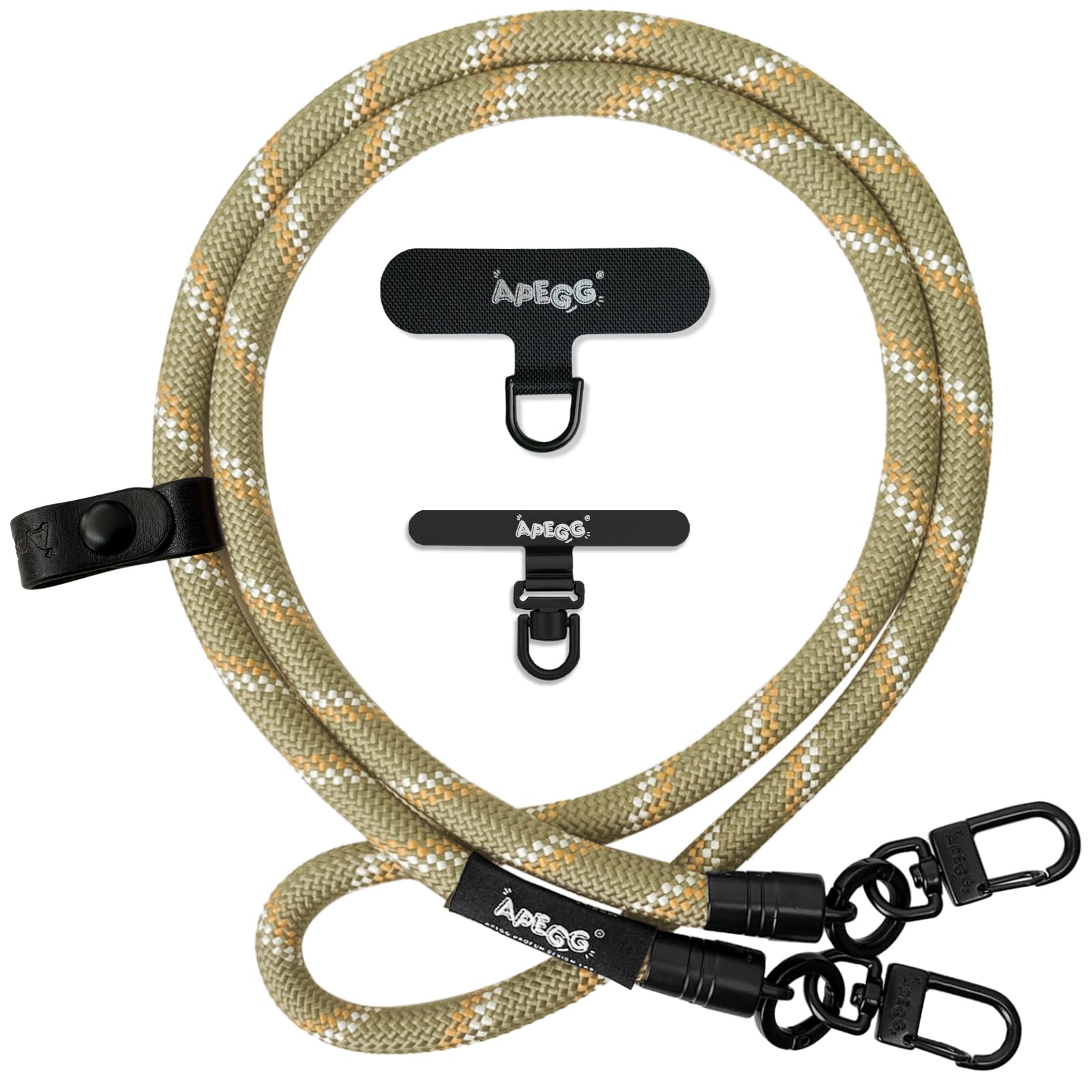 【送料無料】[APEGG] 携帯ストラップ スマホショルダーストラップ 首掛け・肩掛けストラップ 長さ120cm 太さ10mm 頑丈な金属パーツ 落下防止 ストラップホルダー2枚付き 全機種対応 色：Olive Stripe、サイズ：10MM