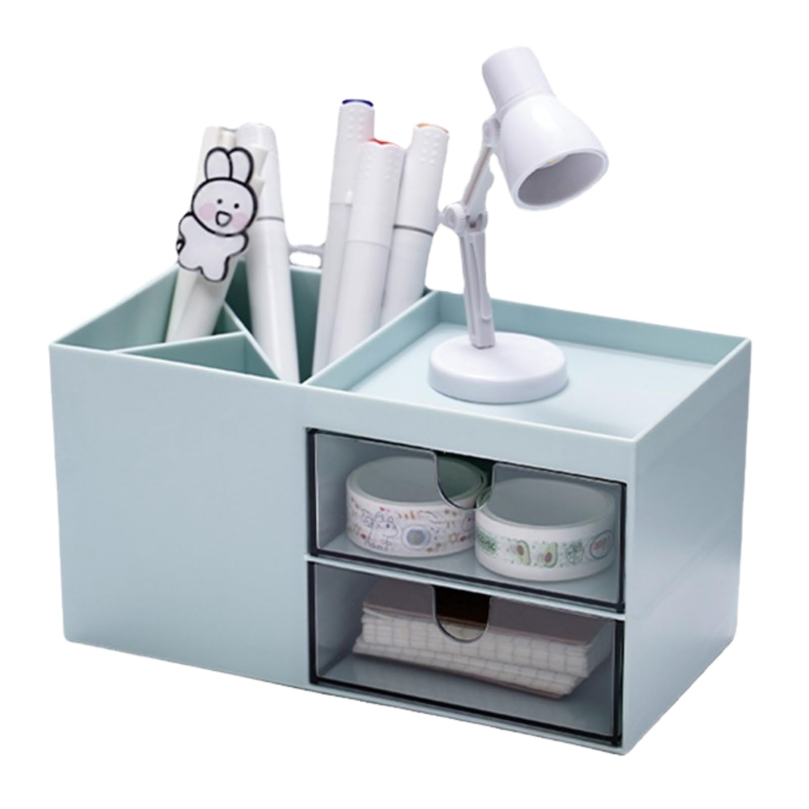 【送料無料】Riblind ペン立て ペンスタンド 小物入れ 文房具 卓上収納 デスク 書類整理 デスクオーガナイザー 引き出し 鉛筆立て 色：ブルー