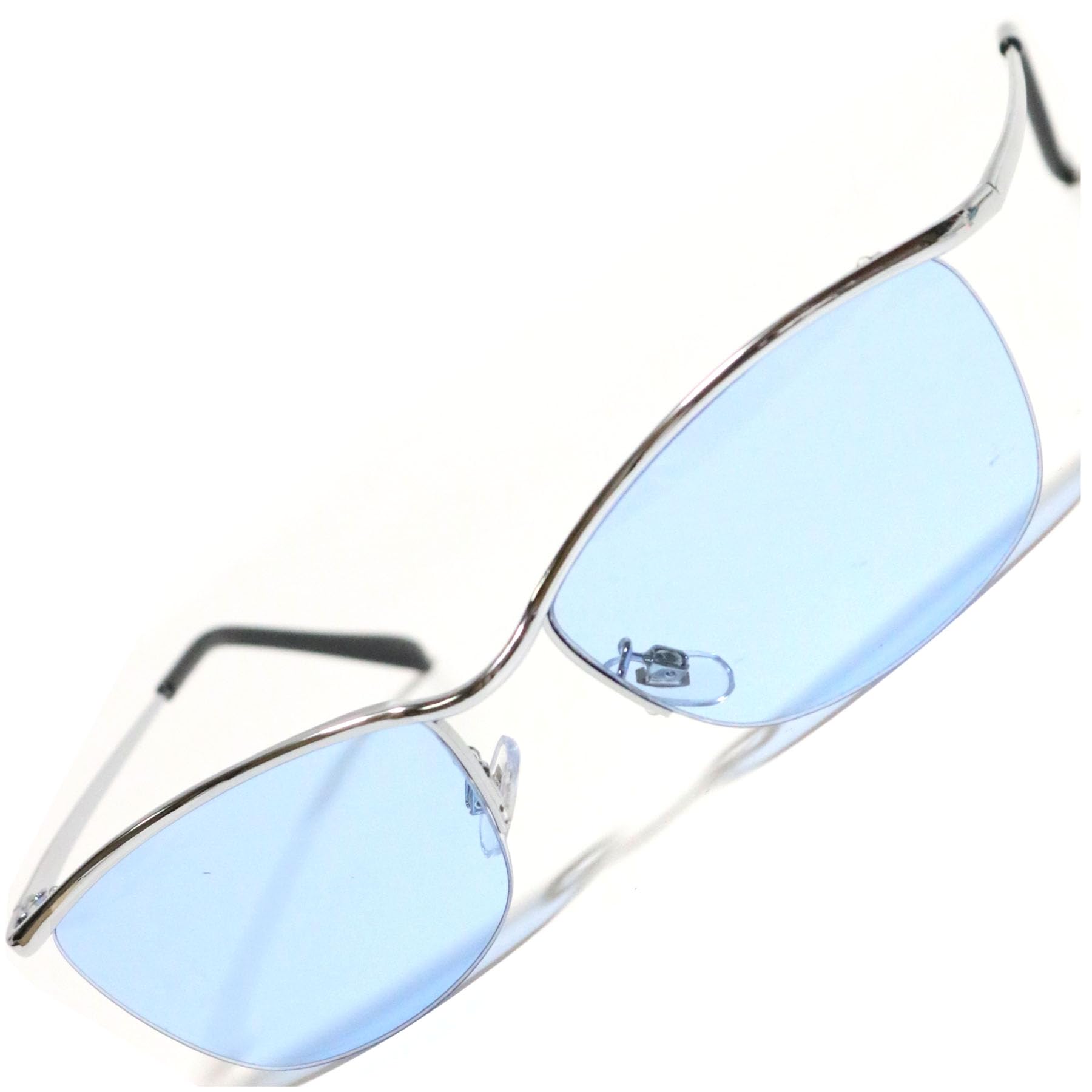 【送料無料】[ベルクート] [インテリ風な仕上がり] 伊達眼鏡 サングラス 色付き眼鏡 細フレーム 色：シルバー×Lブルー、サイズ：F