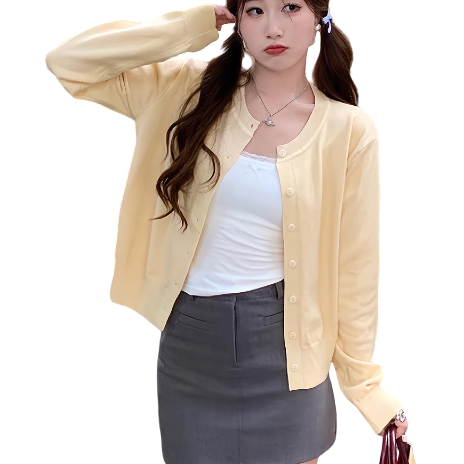 【送料無料】[Tiernyueth] レディース ニット カーディガン 長袖 トップス ボタン クルーネック シンプ..