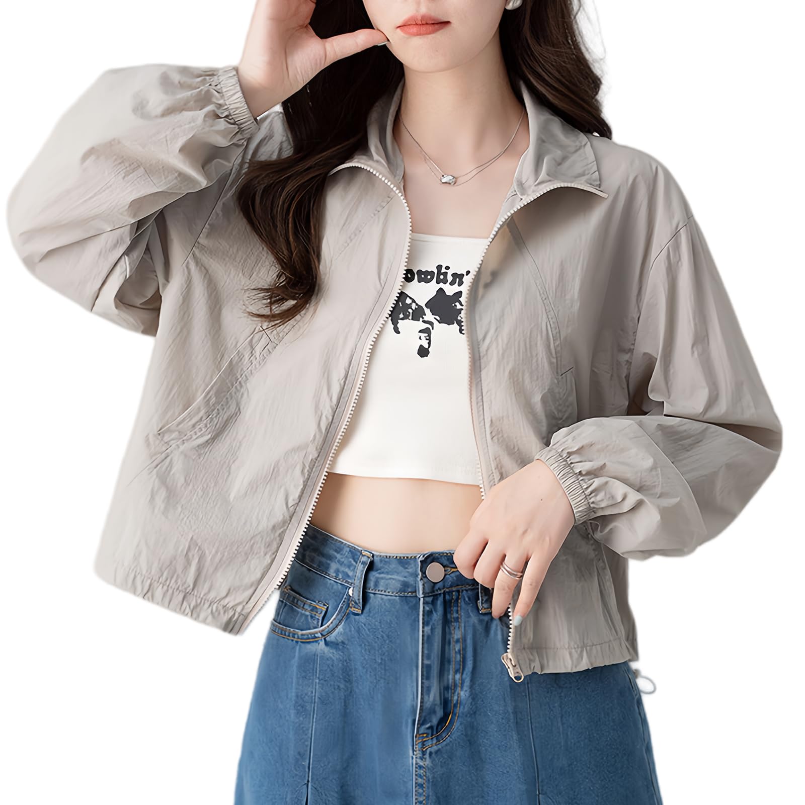 【送料無料】Narebualo Cietupoopカーディガン レディース パーカー UVカット トップス 無地 長袖 フーデッド 冷房対策 通気性 速乾性 防風 UV対策 日焼け止め服 着痩せ お洒落 可愛い 体型カバー 通勤 日常 ファッション 春夏秋 色：グレー、サイズ：XL