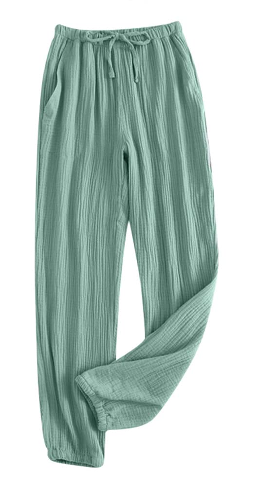 【送料無料】[§ASHE RANGEL] パジャマパンツ レディース ボトムス ルームウェア 二重ガーゼ リラックス ルームパンツ 暖か 部屋着 ショートパンツ 長パンツ 綿100％ ふんわり 春夏秋 M 色：グリーン(長ズボン)、サイズ：XL