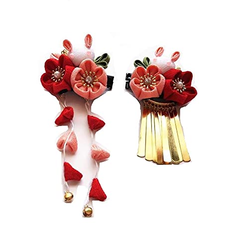 【送料無料】Bethany Home つまみ細工 髪飾り-2本セット 兎 花 可愛い クリップ 手作り 和装 成人式 花飾り ヘッドドレス 和装アクセサリー 着...