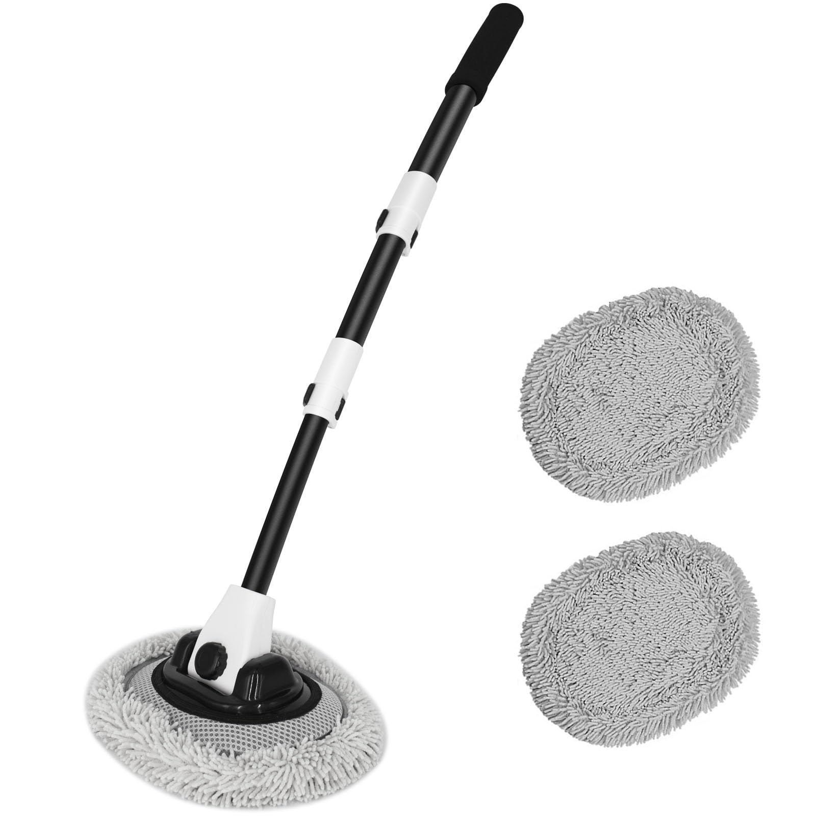 【送料無料】KEEVEEK 洗車モップ 15°曲げ 洗車ブラシ 112cm伸縮可能 替え スポンジモップ 柔らかい 超極細繊維 90度回転 切替モップ付き 洗車セット ルーフモップ 長さ調節可能 傷防止 乾湿両用 吸水 速乾 洗車グッズ ホコリ取り 水切り 洗車 色：グレー、サイズ：普通