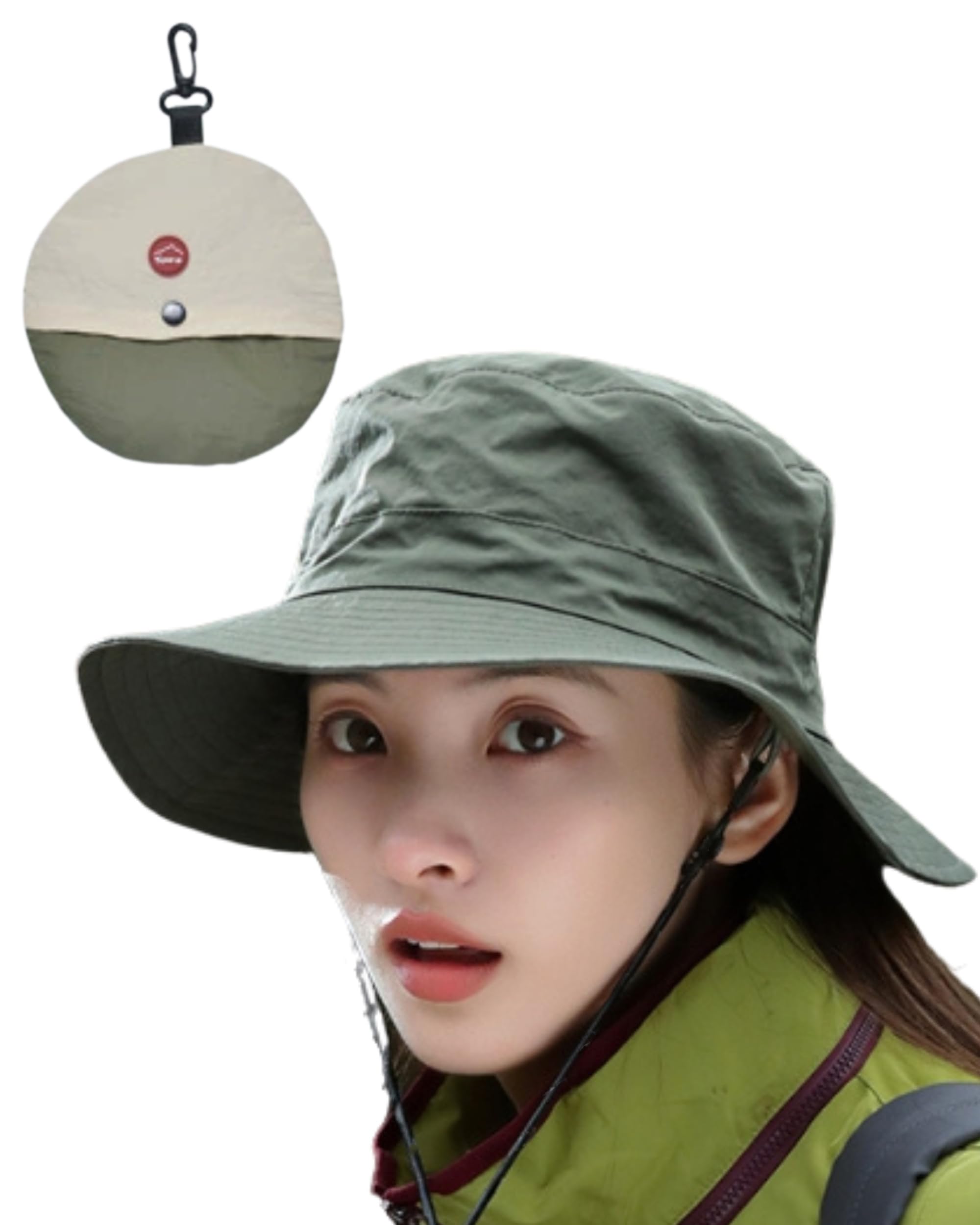【送料無料】[Fiorior] 【コンパクトに収納できる】 帽子 ハット 撥水 レディース 紐付き アウトドア 日焼け防止 uvカット 夏 登山 サファリハット 紐 軽量 【持ち運びに便利】【折りたためる】 色：カーキ/ベージュ、サイズ：Free Size