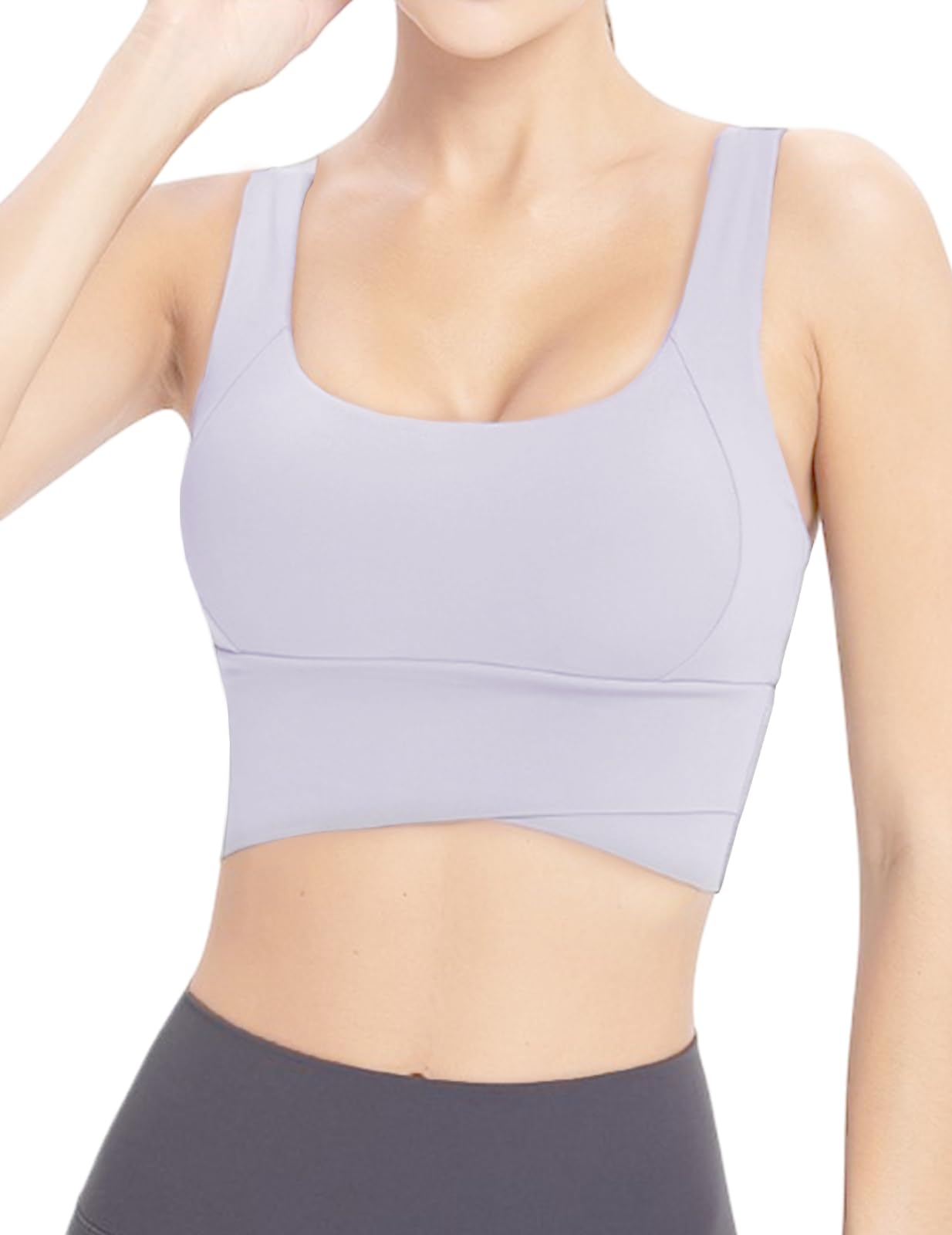 【送料無料】[Ranmy Stage] 【激しい運動でも揺れない】スポーツブラ レディース 揺れない ブラジャー ヨガウェア トレーニングウェア トップス ノンワイヤー スポブラ 色：ライトパープル、サイズ：L