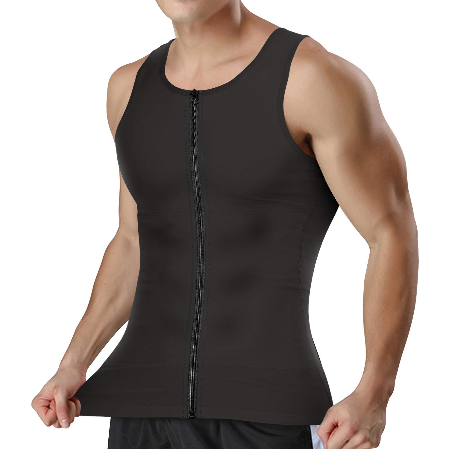 【送料無料】[CtriLady] 加圧シャツ メンズ 加圧インナー シャツ 機能性インナーシャツ ランニングウェア スポーツ トレーニング ウェア トレーニング 吸汗速乾 インナー スポーツウェア タンクトップ メンズ お腹引き締め 補正シャツ 黒 男性用 色：ブラック、サイズ：L
