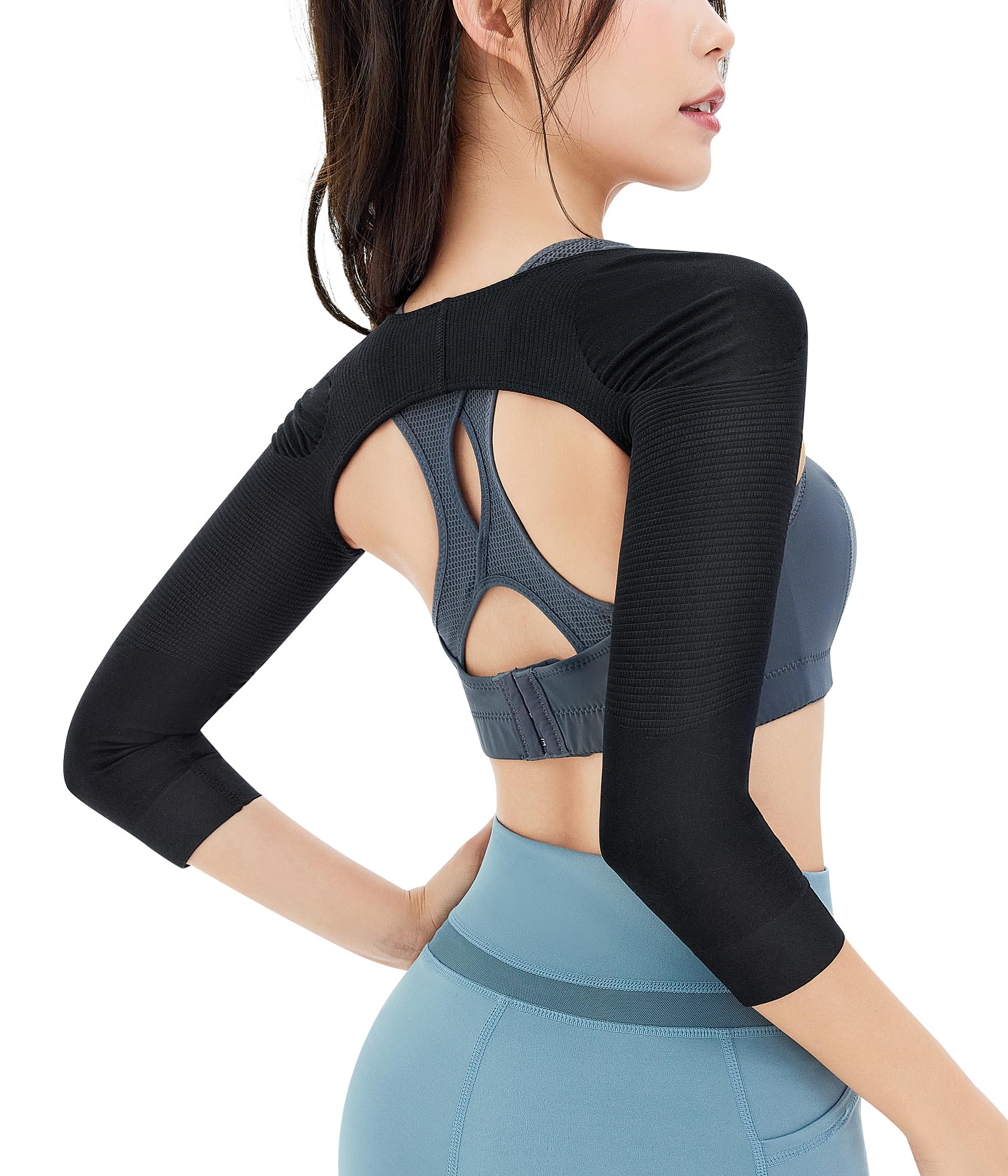 【送料無料】CtriLady 肩 サポーター 腕サポーター 補正下着 レディース用 二の腕 着圧 加圧ベルト 二の腕シェイパー 伸縮性 色：ブラック、サイズ：M