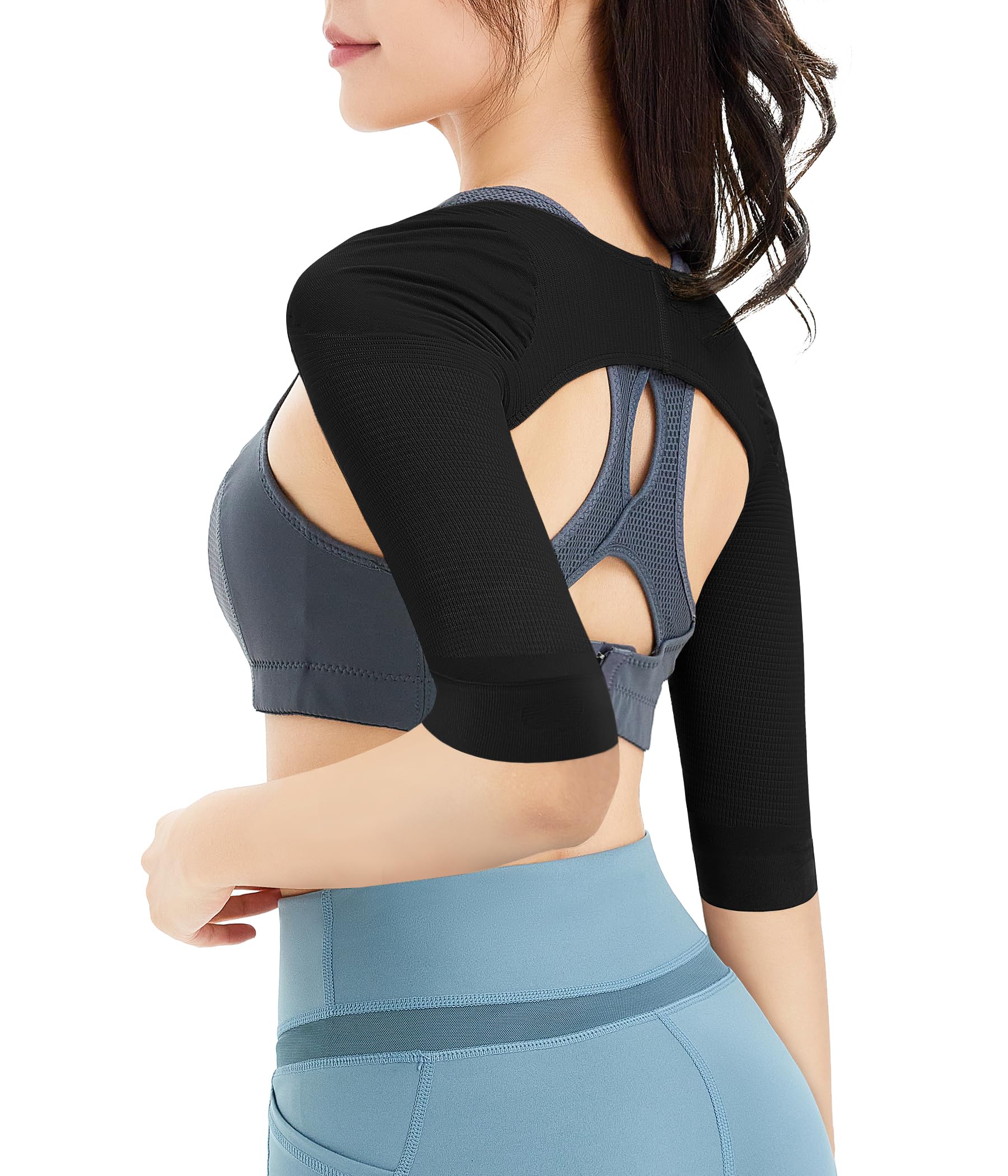 【送料無料】CtriLady 肩 サポーター 腕サポーター 補正下着 レディース用 二の腕 着圧 加圧ベルト 二の腕シェイパー 伸縮性 色：ブラック（半袖）、サイズ：L