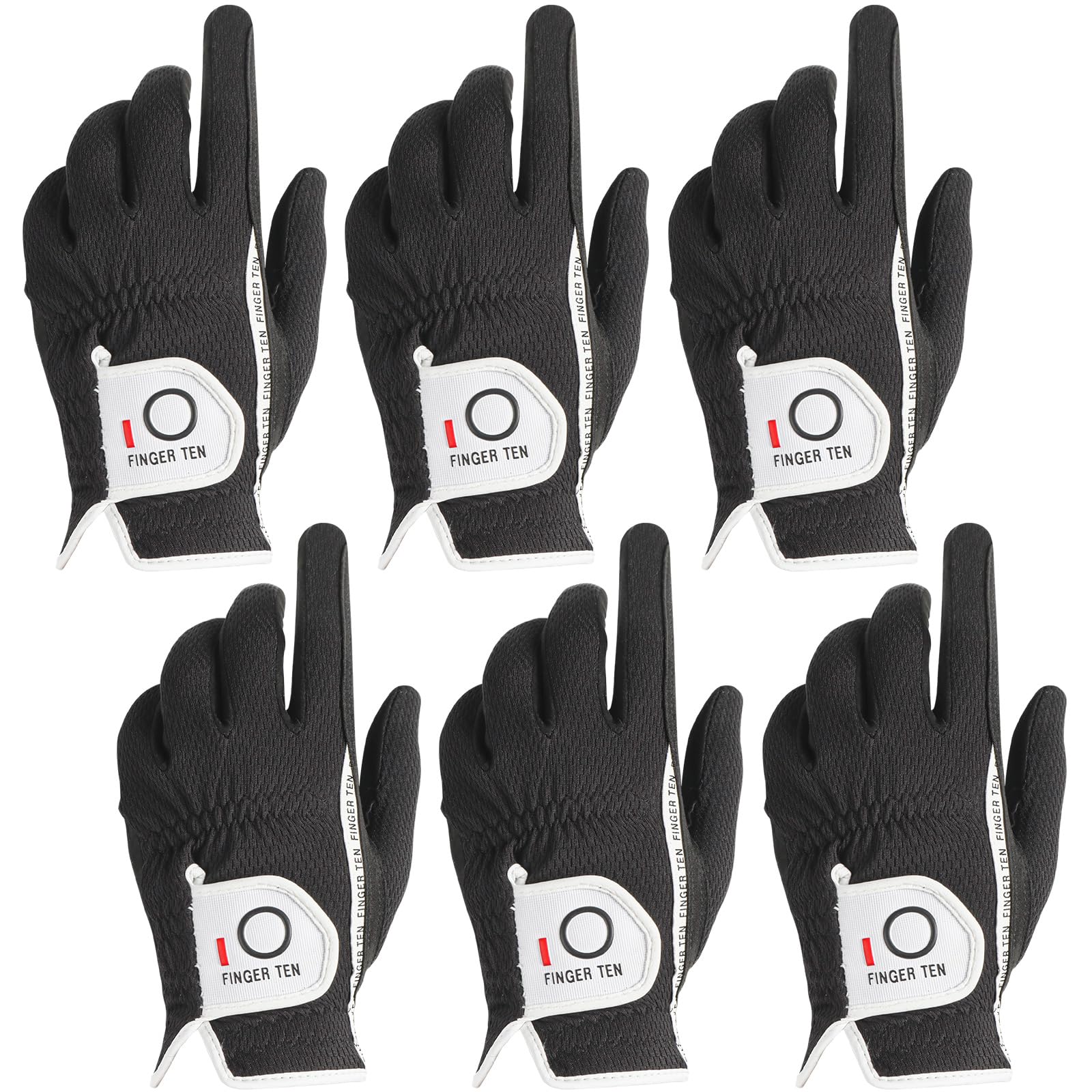 【送料無料】メンズ ゴルフグローブ 右手用 左手用 全天候型滑り止め 柔らかい 繊維布 フィット感 マジックテープ 汗防止 多機能 6枚セット 色:ブラック、サ...