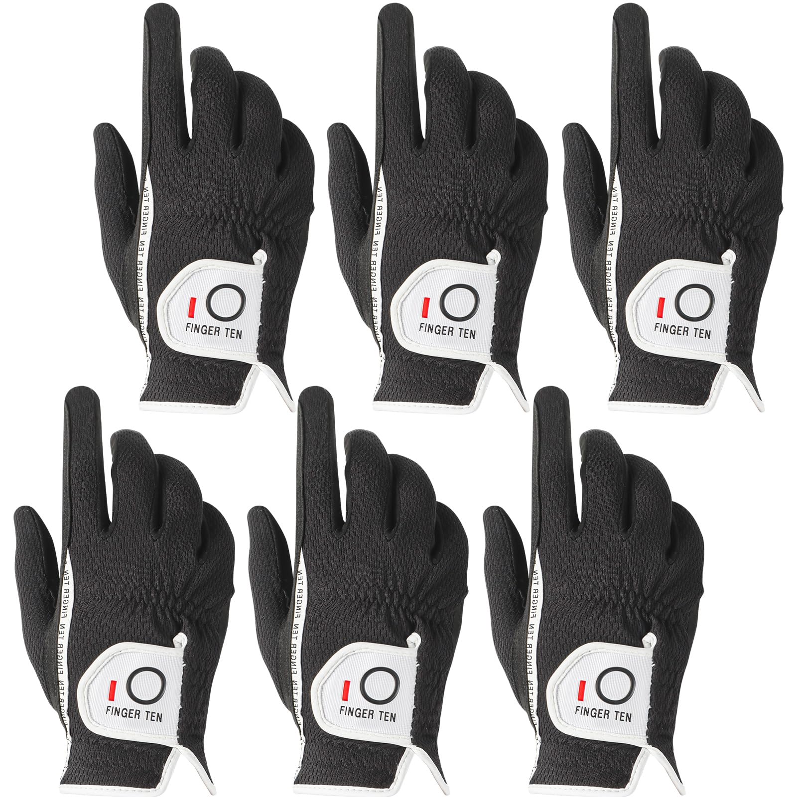 【送料無料】メンズ ゴルフグローブ 右手用 左手用 全天候型滑り止め 柔らかい 繊維布 フィット感 マジックテープ 汗防止 多機能 6枚セット 色：ブラック、サイズ：右手用23