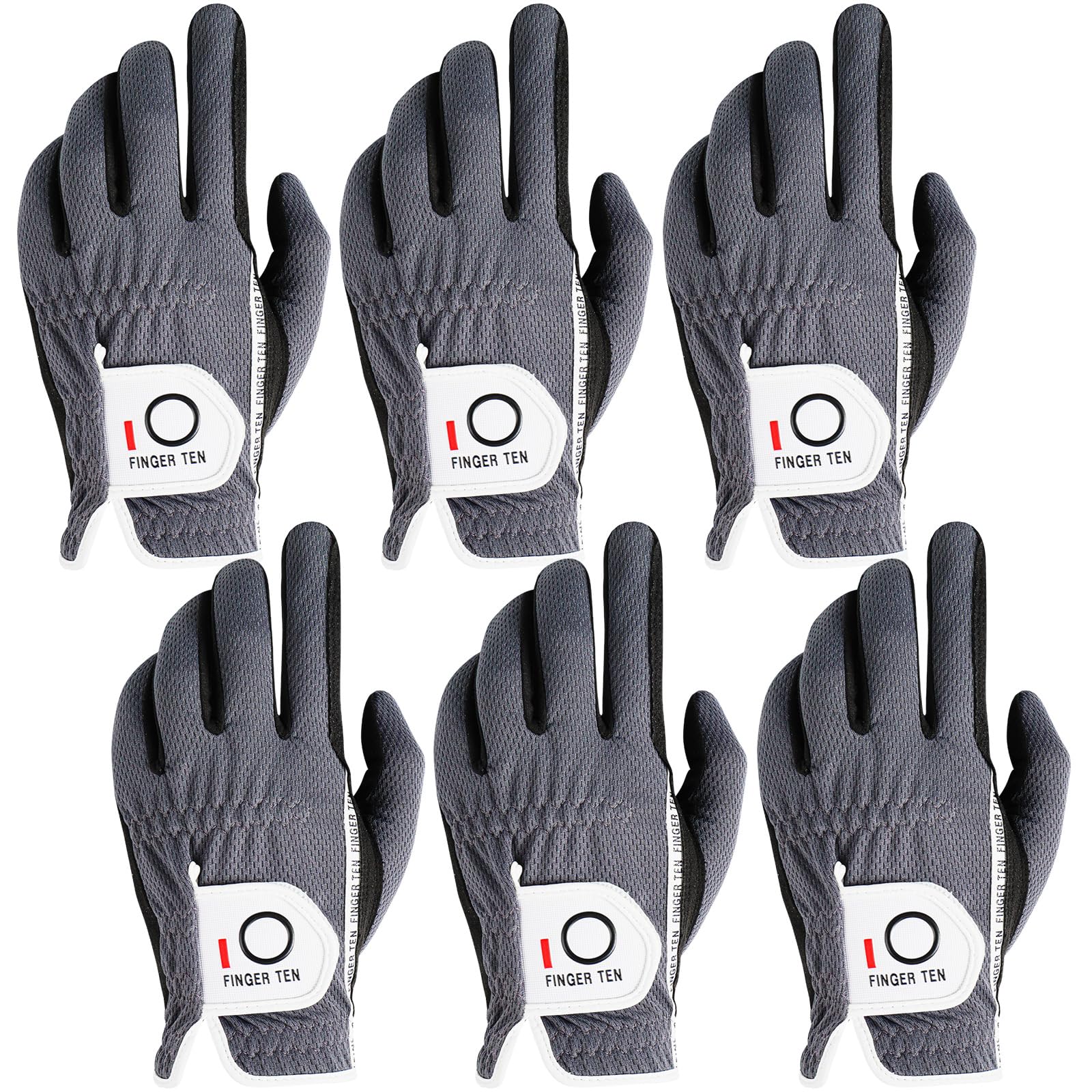 【送料無料】メンズ ゴルフグローブ 右手用 左手用 全天候型滑り止め 柔らかい 繊維布 フィット感 マジックテープ 汗防止 多機能 6枚セット 色:グレー、サイ...