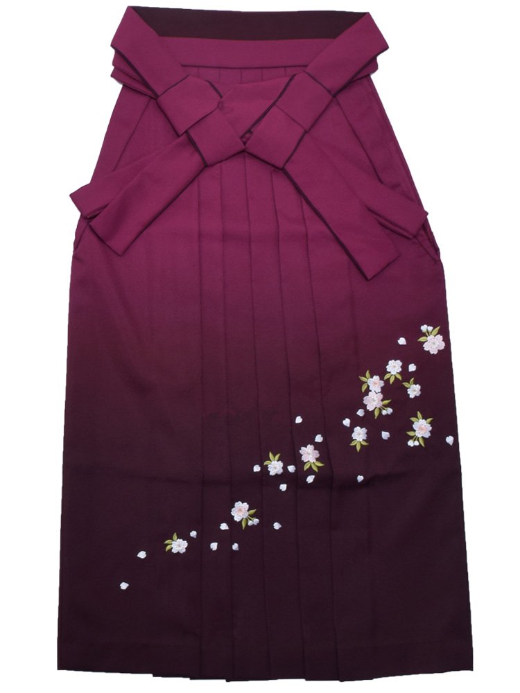 【送料無料】[KIMONOMACHI] [ 京都きもの町 ] 卒業式 袴 単品 グラデーション 桜の刺繍 ぼかし レディース 3S/2S/S/M/L/2L サイズ 黒 緑 エンジ 紫 紺 ヘラ付き 卒業式 謝恩会 色：エンジ、サイズ：2S
