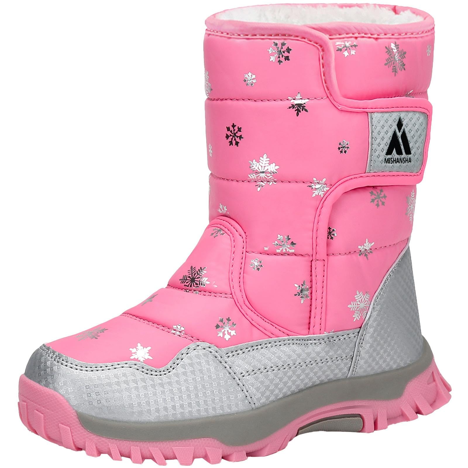 【送料無料】[Putu] スノーブーツ キッズ ジュニア ブーツ 女の子 男の子 防水 保暖 子供 スノーシューズ ウインターブーツ 色：ピンク、サイズ：17.0 cm