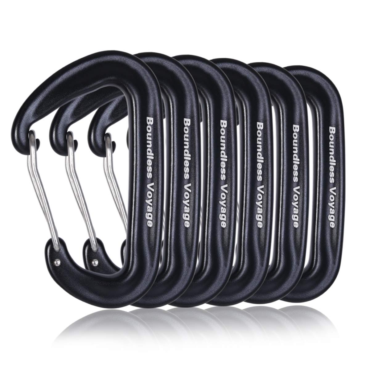 【送料無料】iBasingo 12KN(1200kg) アウトドア カラビナ 多機能登山環 アルミニウム合金登山環 D環 登山釦 軽量 ハンモック用 リュックサック掛け環 工具 3色を選べられる 2本/6本 色：ブラック/6本、サイズ：約 80mm × 47(55)mm