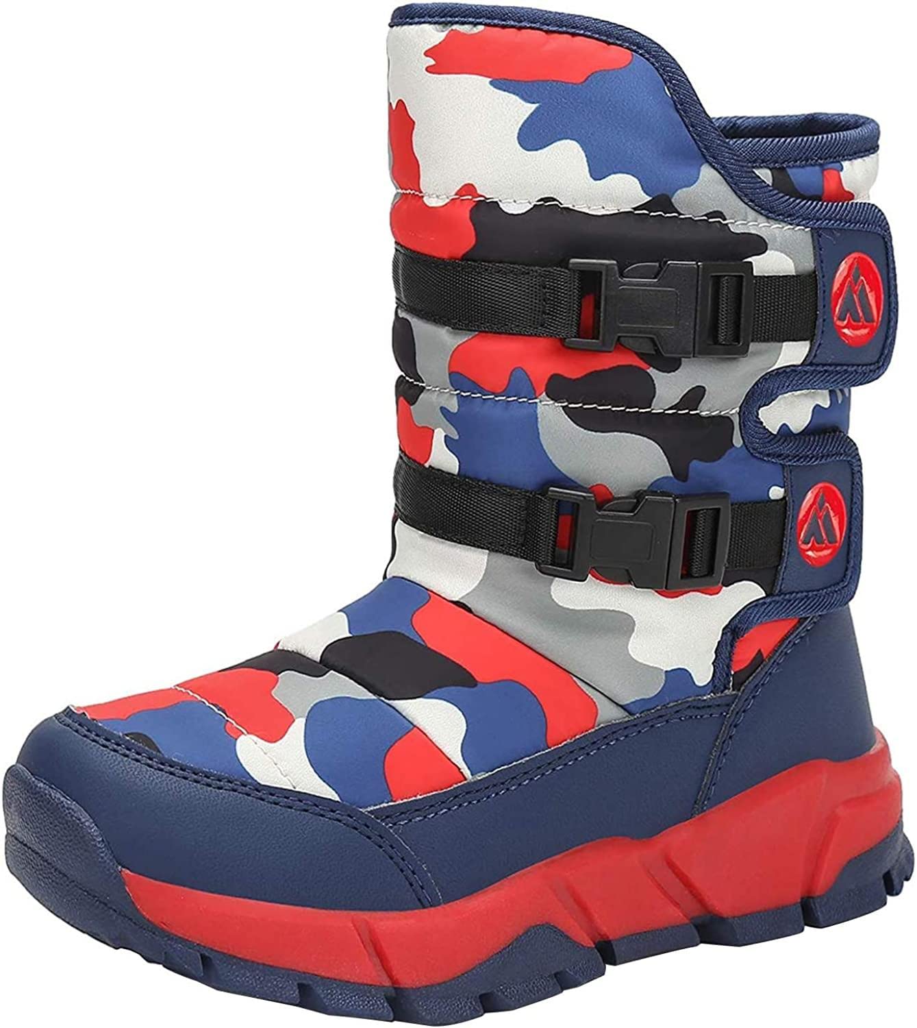 【送料無料】[Putu] スノーブーツ キッズ ジュニア ブーツ 女の子 男の子 防水 保暖 子供 スノーシューズ ウインターブーツ 色：迷彩 レッド、サイズ：16.5 cm