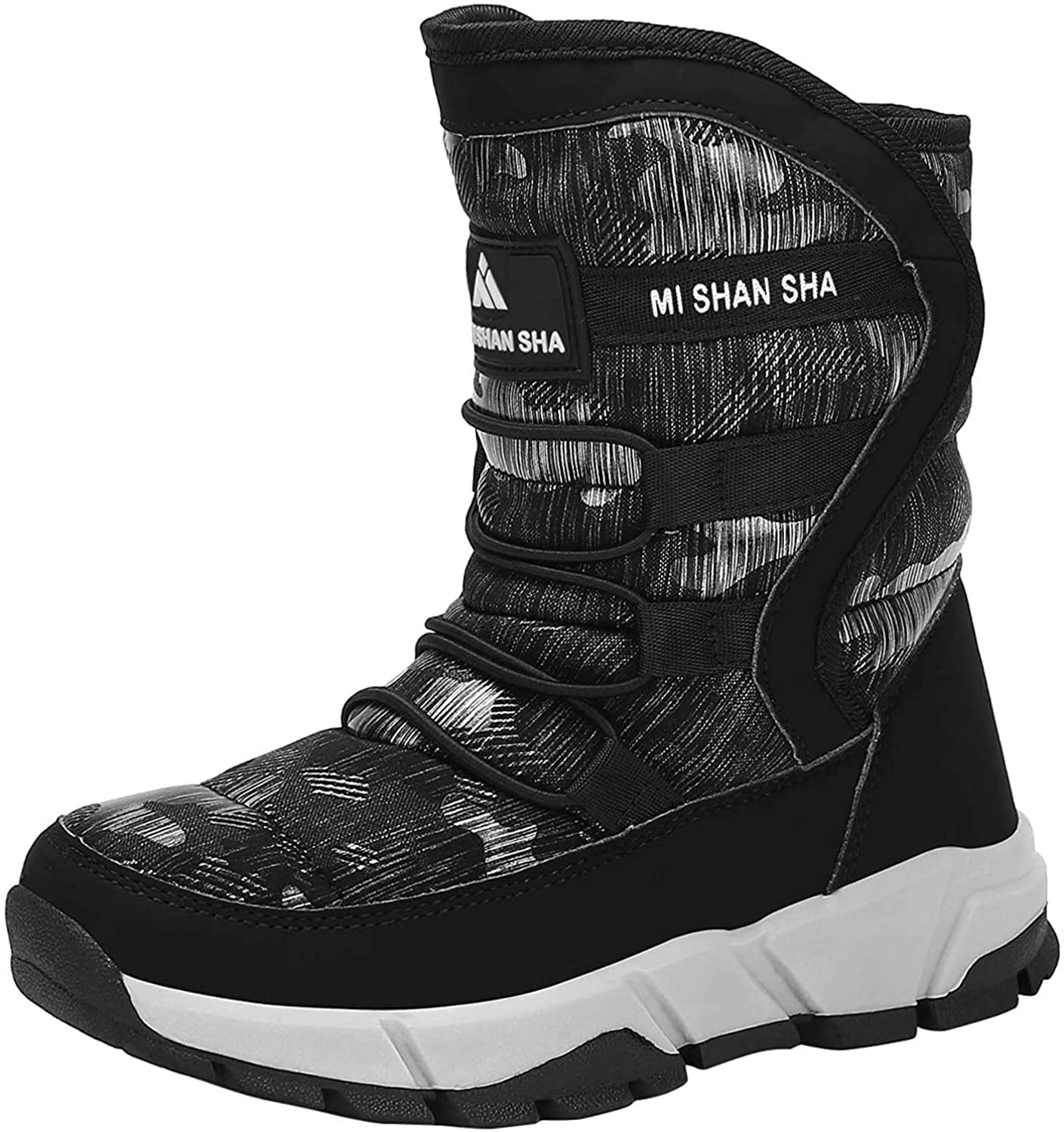 【送料無料】[Putu] スノーブーツ キッズ ジュニア ブーツ 女の子 男の子 防水 保暖 子供 スノーシューズ ウインターブーツ 色：ブラック-60、サイズ：19.0 cm