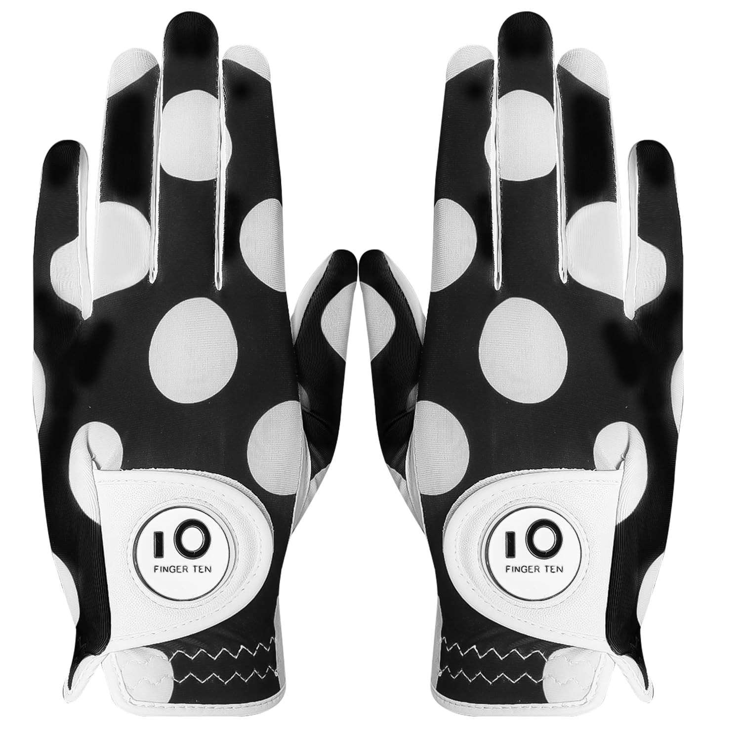 【送料無料】ゴルフグローブ レディース 両手 羊革とマイクロファイバーレザー ストレッチ生地 ソフト 柔らかめ 伸縮 通気 耐摩耗性 滑りにくいグリップ 雨 汗に強い 全天候モデル ゴルフマーカー付き NYS-018 色：ブラック（両手）、サイズ：18